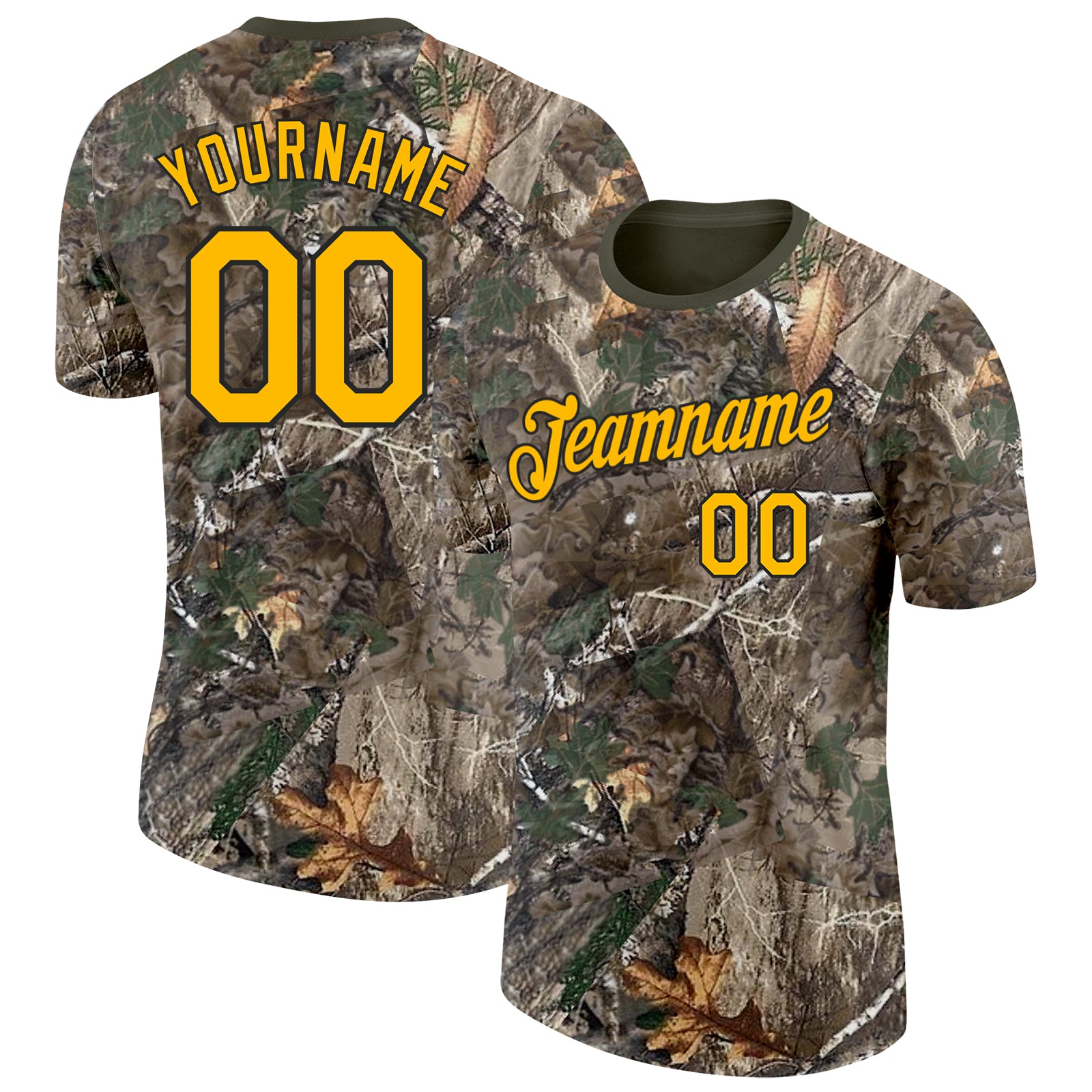 Custom Camo Gold Black-Olive Woodland Camouflage Salute To Service Performance T-Shirt