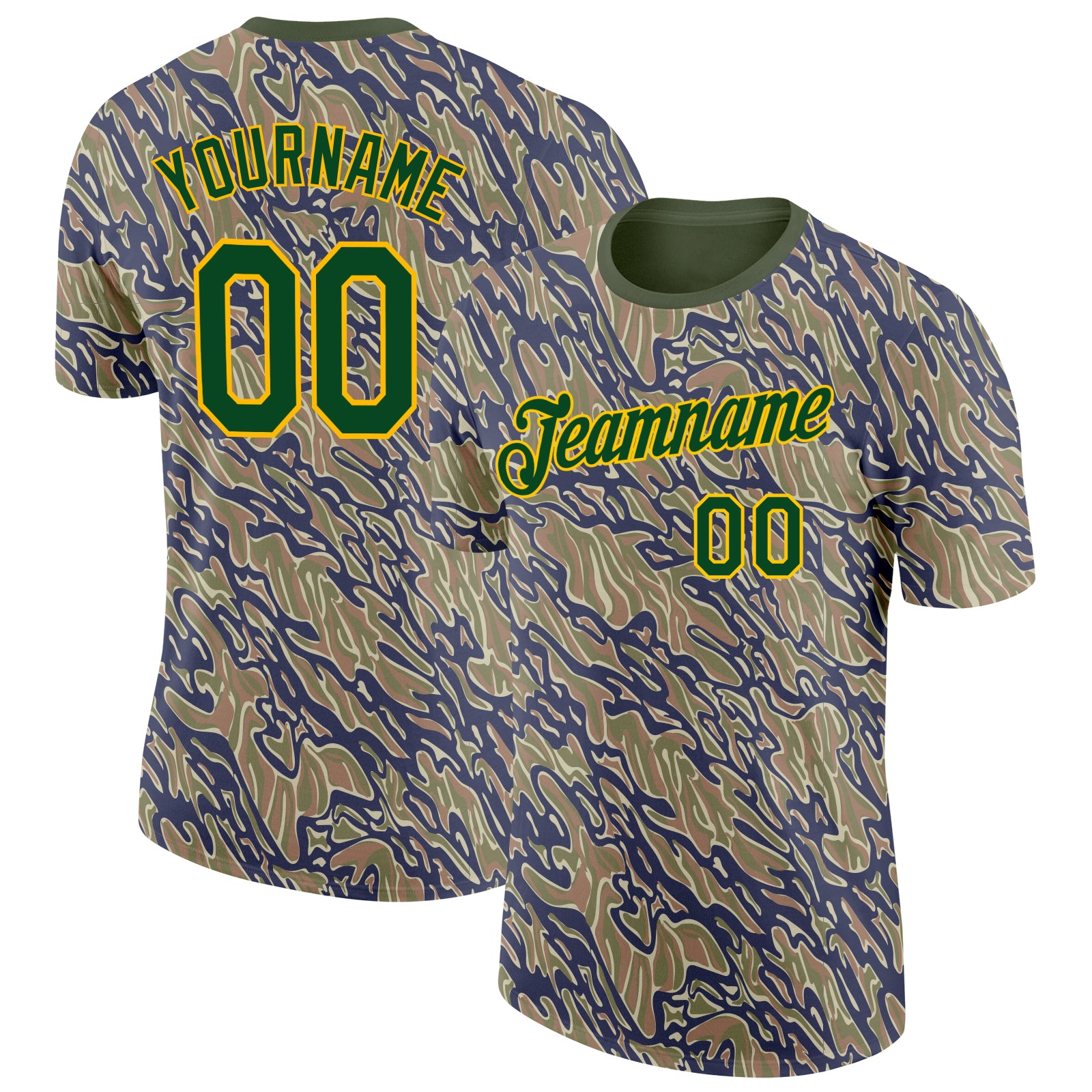 Custom Camo Green-Gold Tiger Stripe Camouflage Salute To Service Performance T-Shirt
