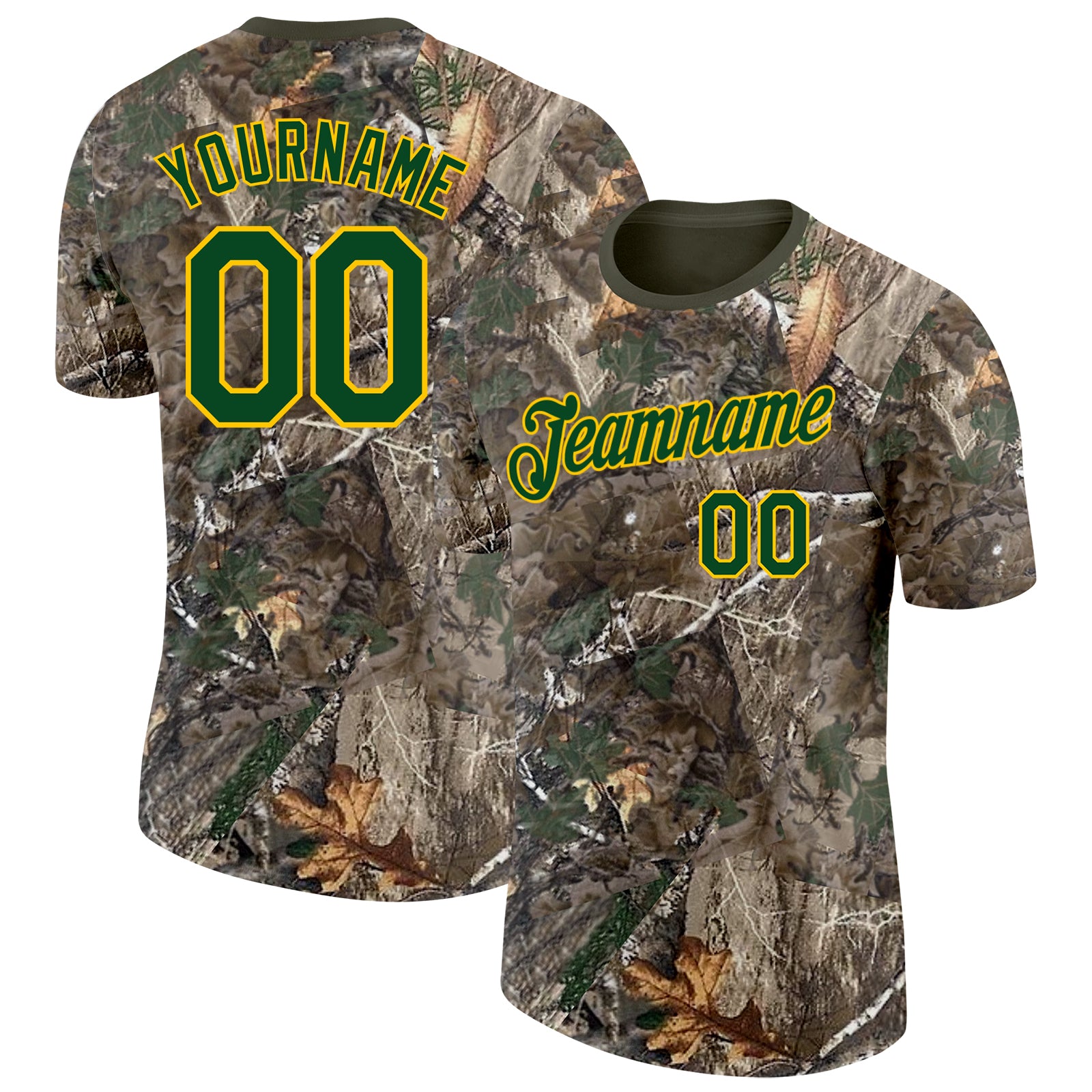 Custom Camo Green Yellow-Olive Woodland Camouflage Salute To Service Performance T-Shirt