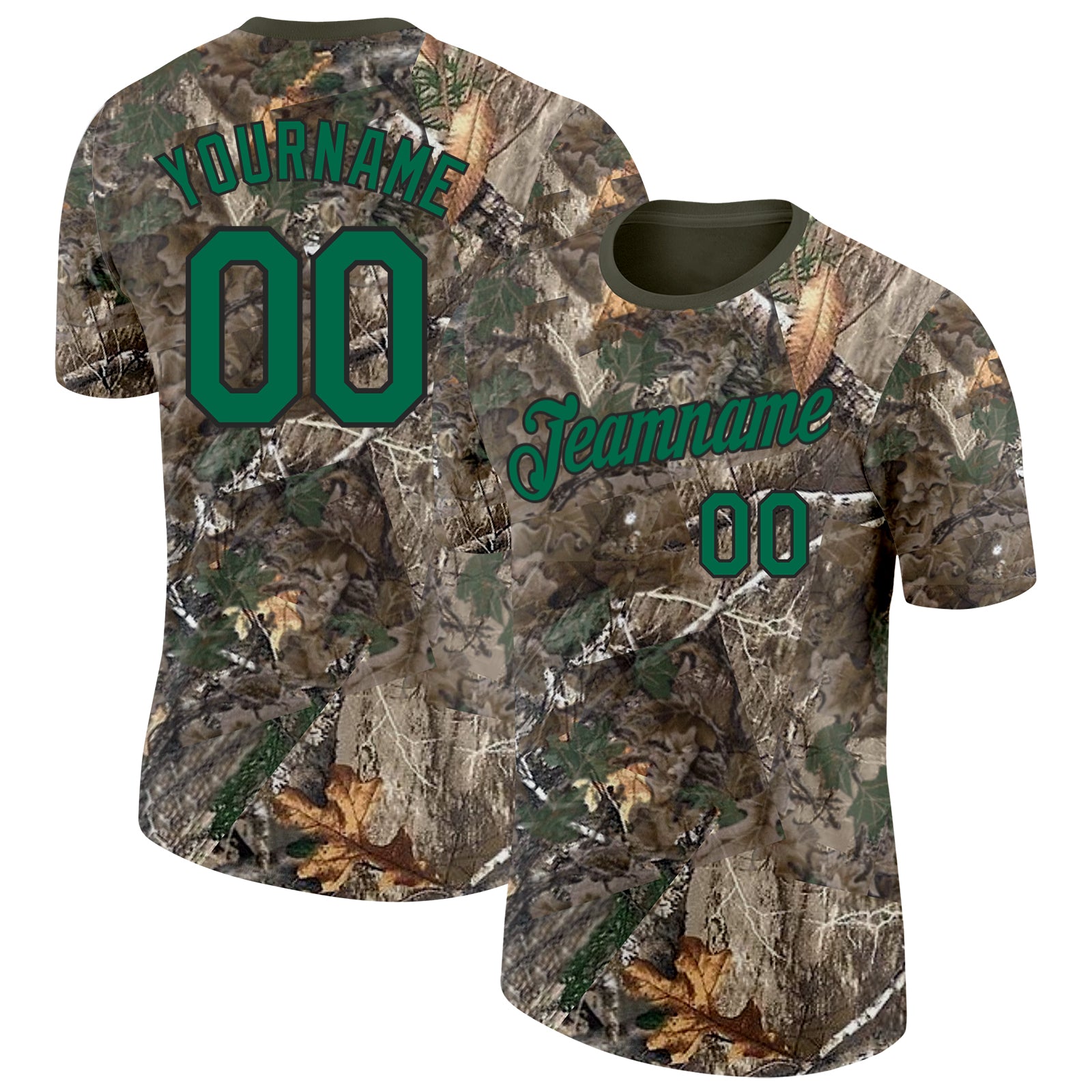 Custom Camo Kelly Green Black-Olive Woodland Camouflage Salute To Service Performance T-Shirt