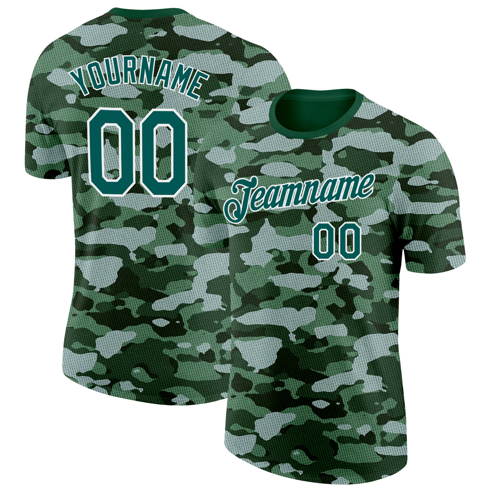 Custom Camo Midnight Green-White Woodland Forest Digital Camouflage Pixel Salute To Service Performance T-Shirt