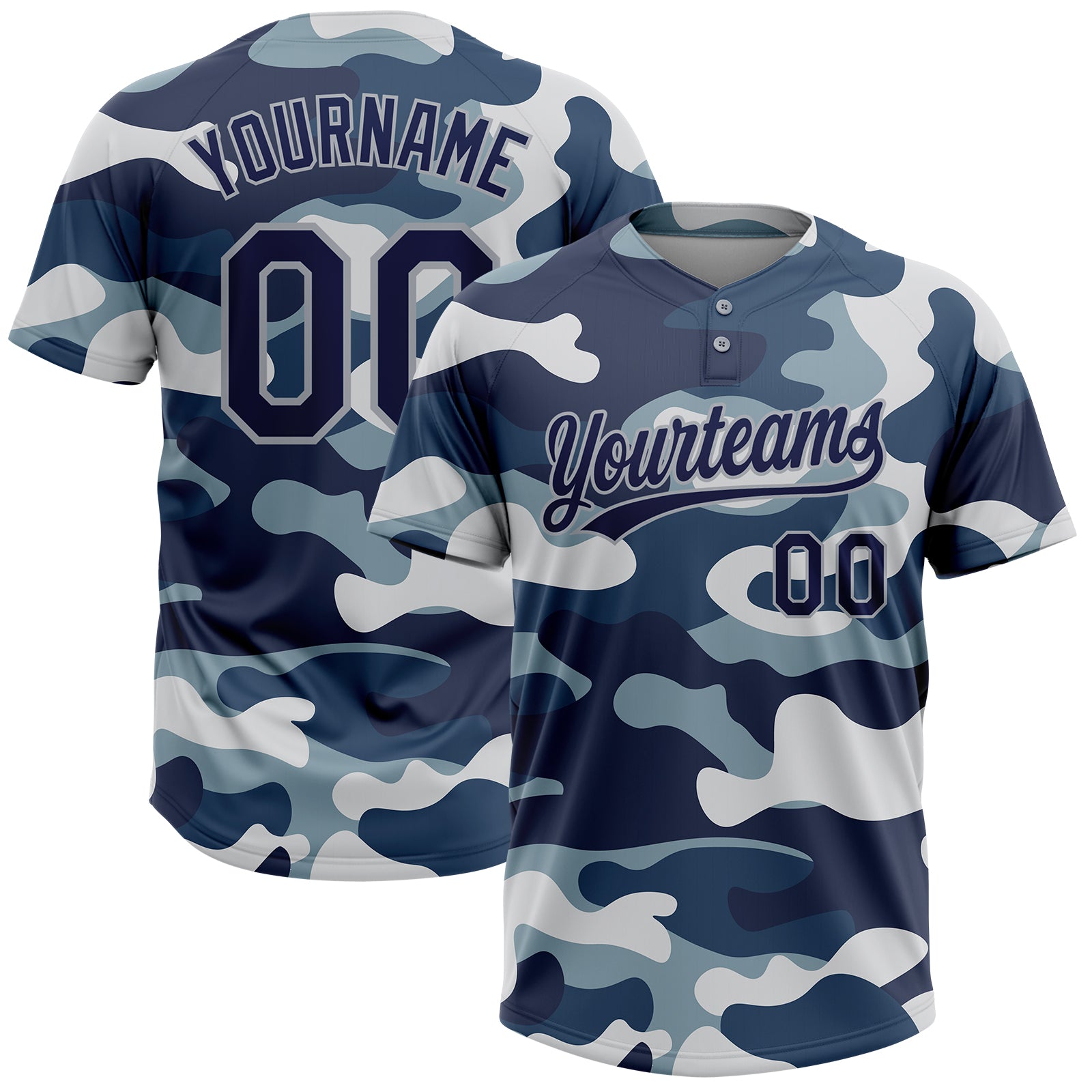 Custom Camo Navy-Gray Salute To Service Two-Button Unisex Softball Jersey