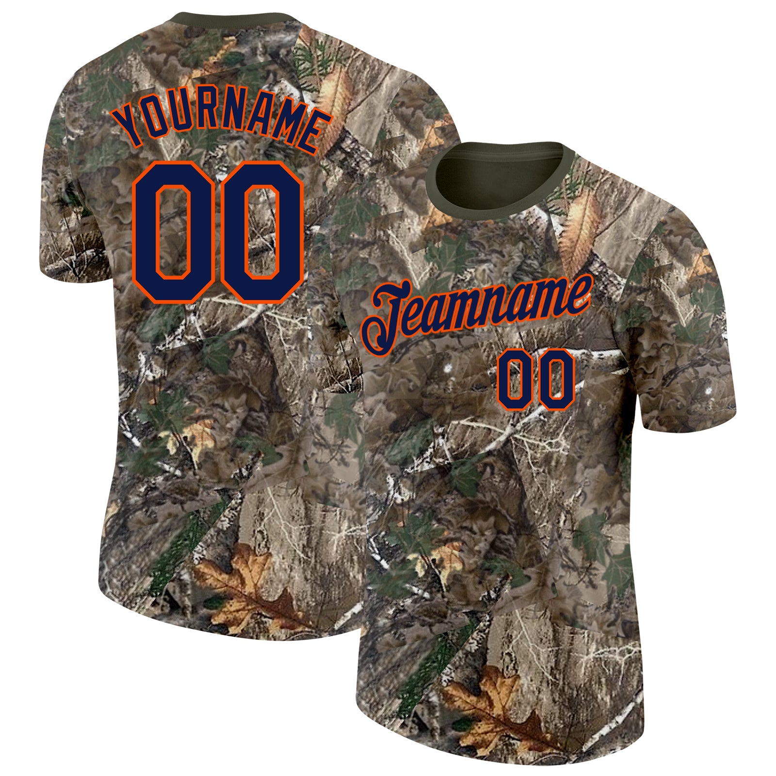 Custom Camo Navy Orange-Olive Woodland Camouflage Salute To Service Performance T-Shirt