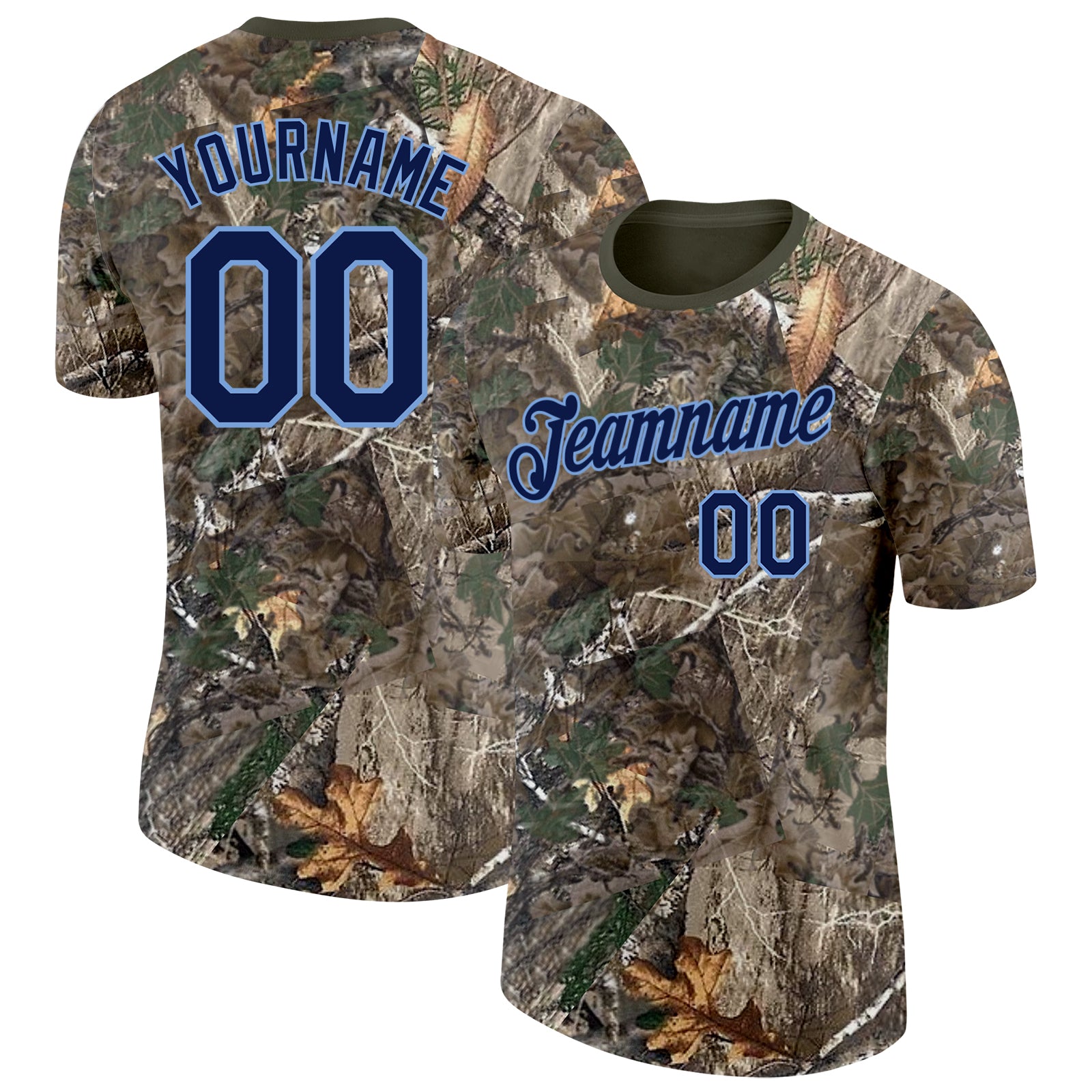 Custom Camo Navy Powder Blue-Olive Woodland Camouflage Salute To Service Performance T-Shirt