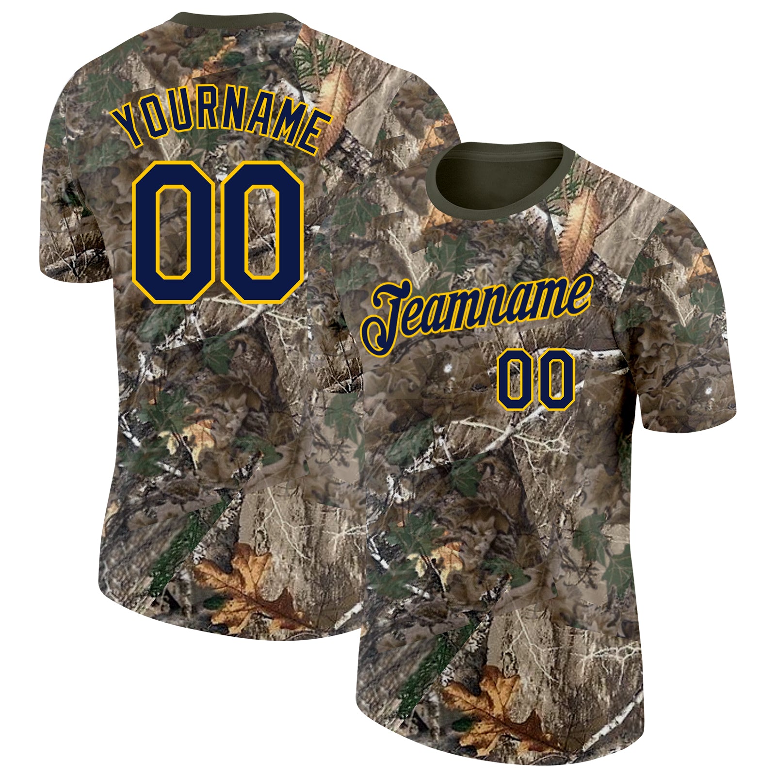 Custom Camo Navy Yellow-Olive Woodland Camouflage Salute To Service Performance T-Shirt