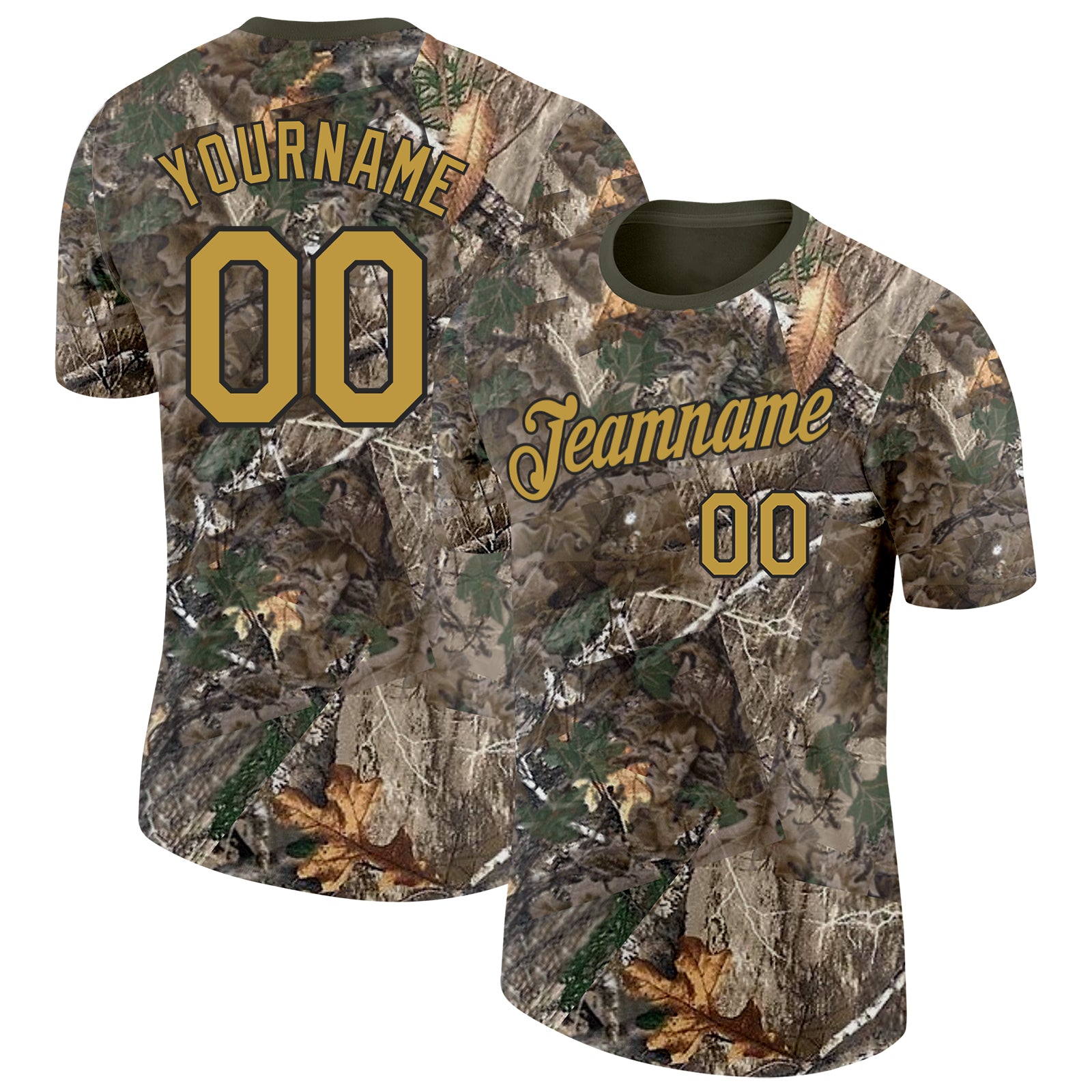 Custom Camo Old Gold Black-Olive Woodland Camouflage Salute To Service Performance T-Shirt