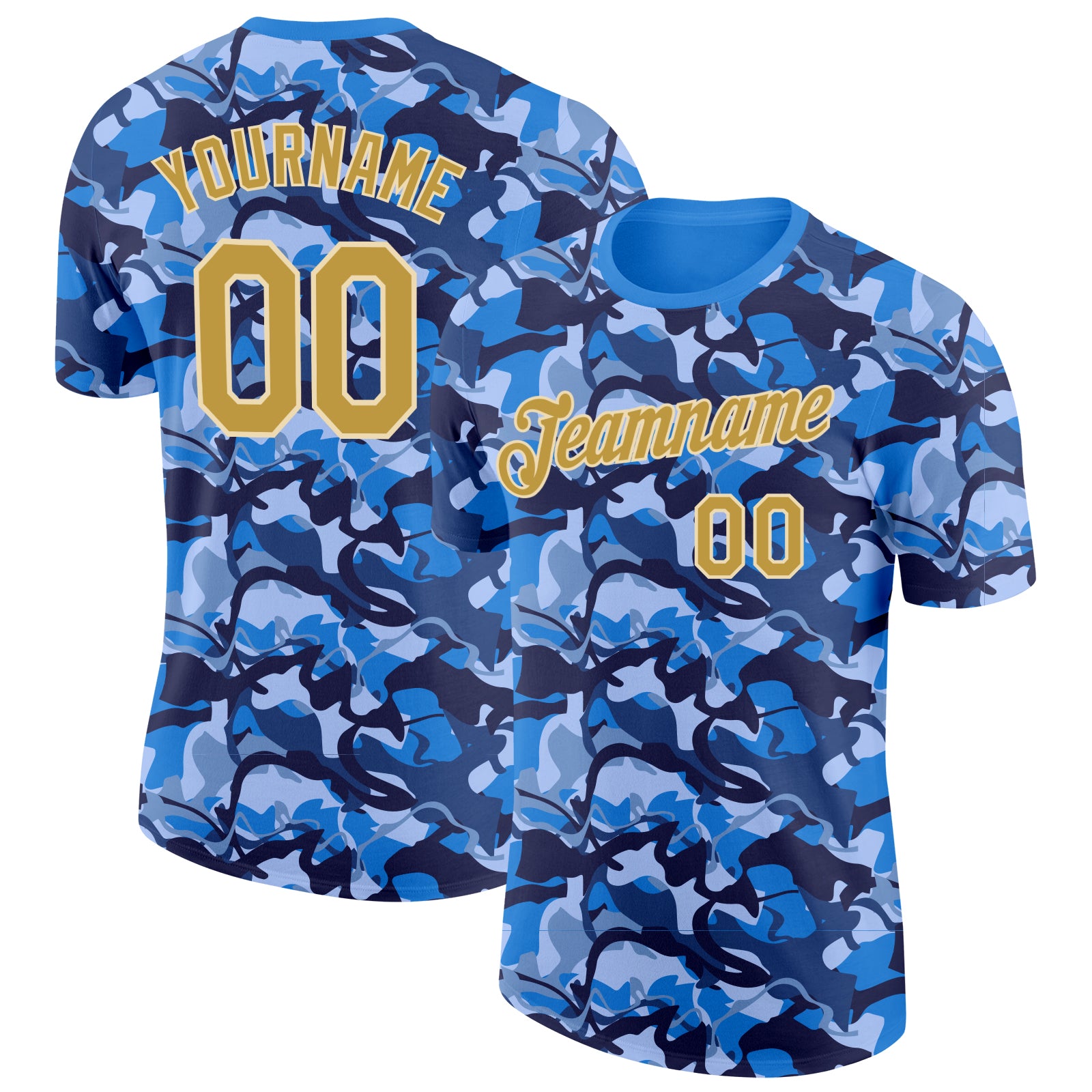 Custom Camo Old Gold-Cream Ocean Digital Camouflage Pixel Salute To Service Performance T-Shirt