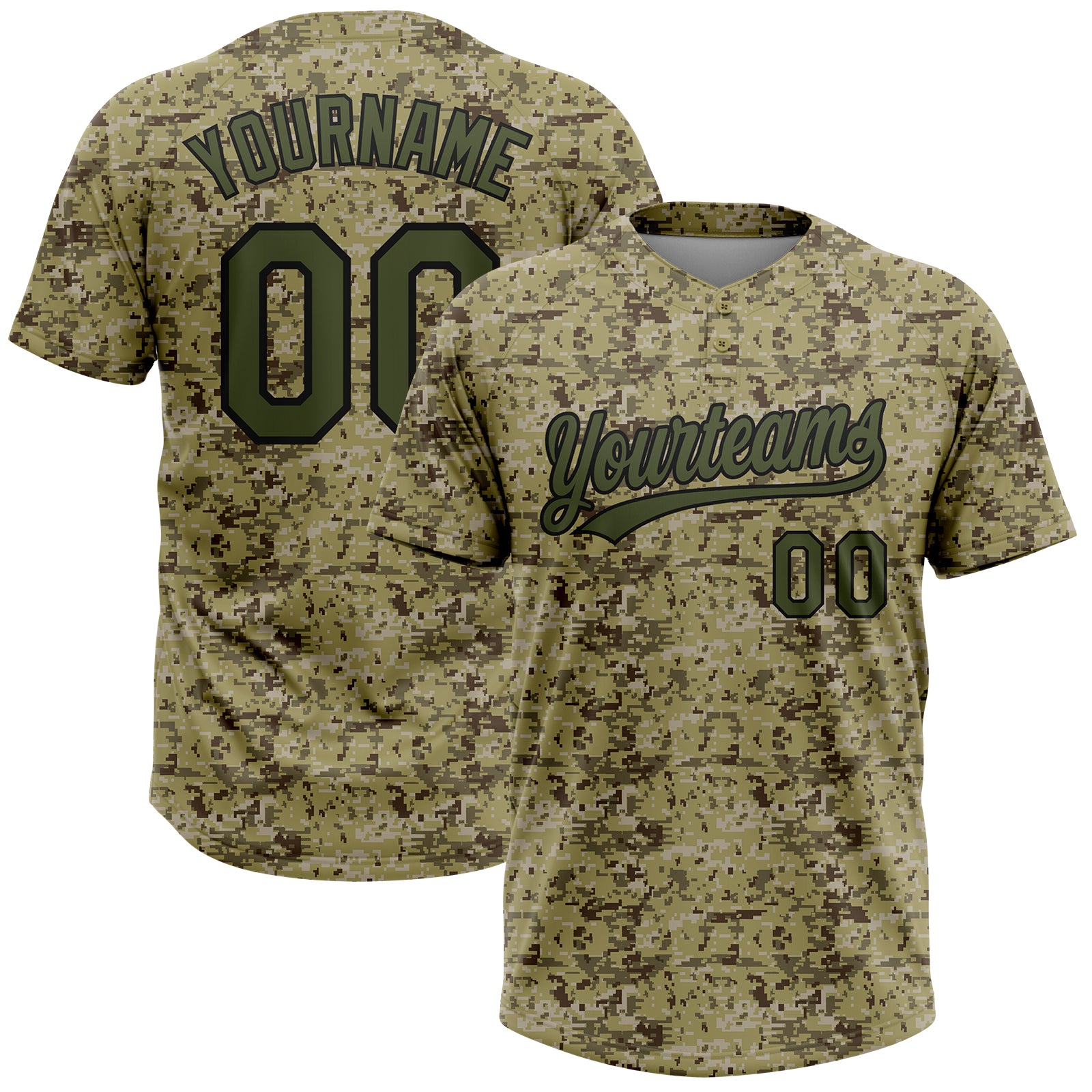 Custom Camo Olive-Black Salute To Service Two-Button Unisex Softball Jersey