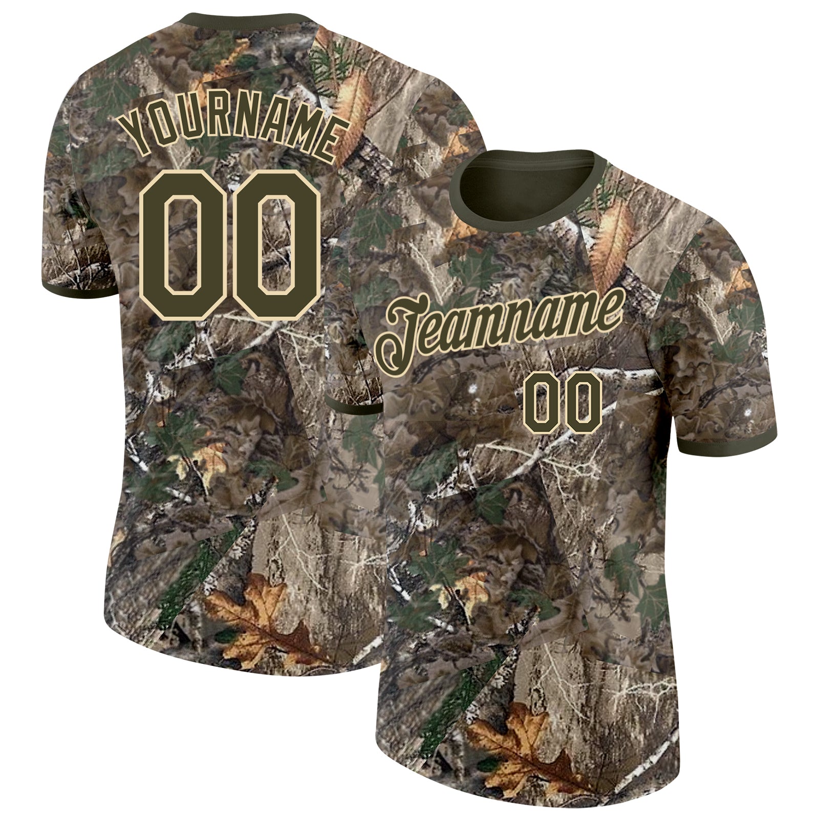 Custom Camo Olive-Cream Woodland Camouflage Salute To Service Performance T-Shirt