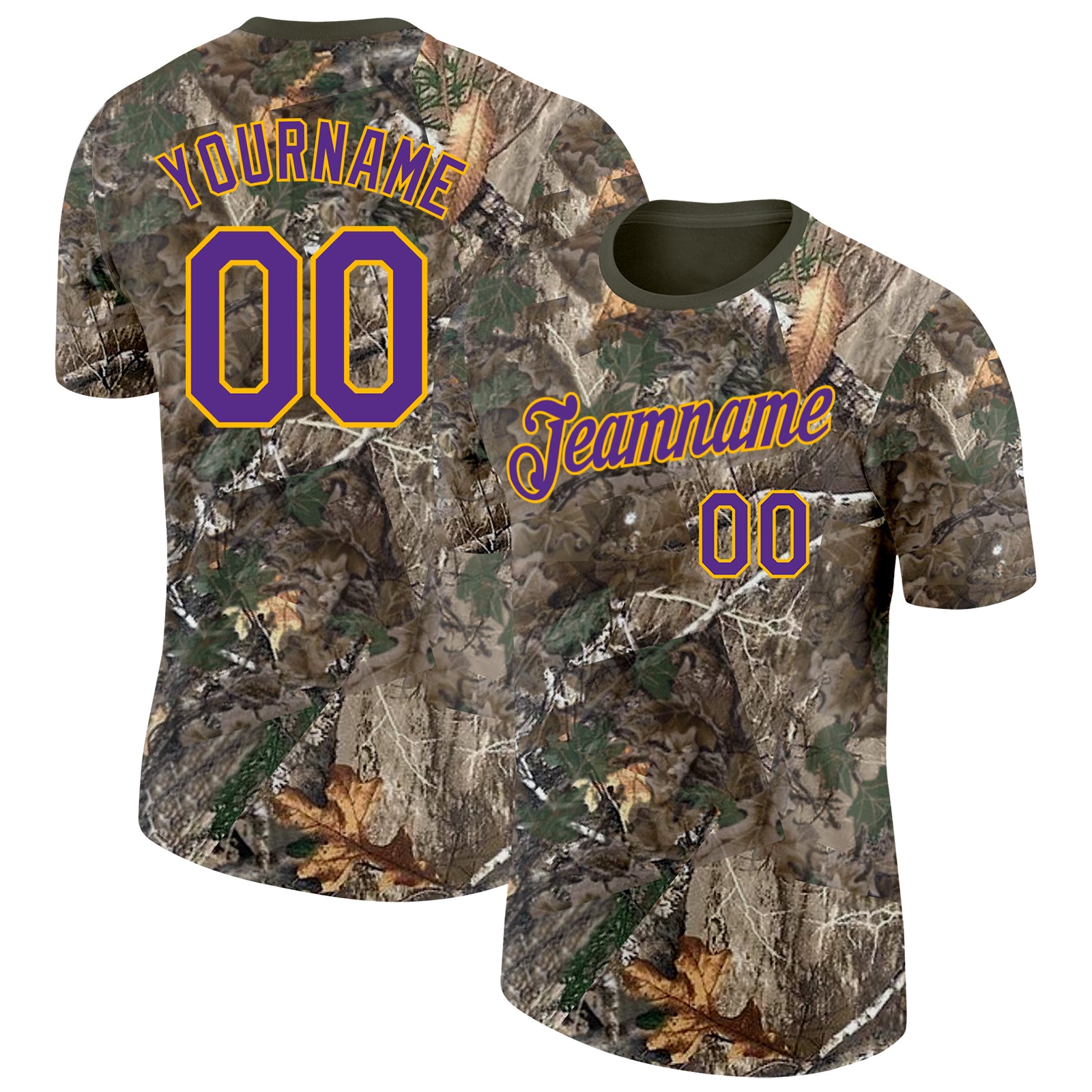 Custom Camo Purple Gold-Olive Woodland Camouflage Salute To Service Performance T-Shirt