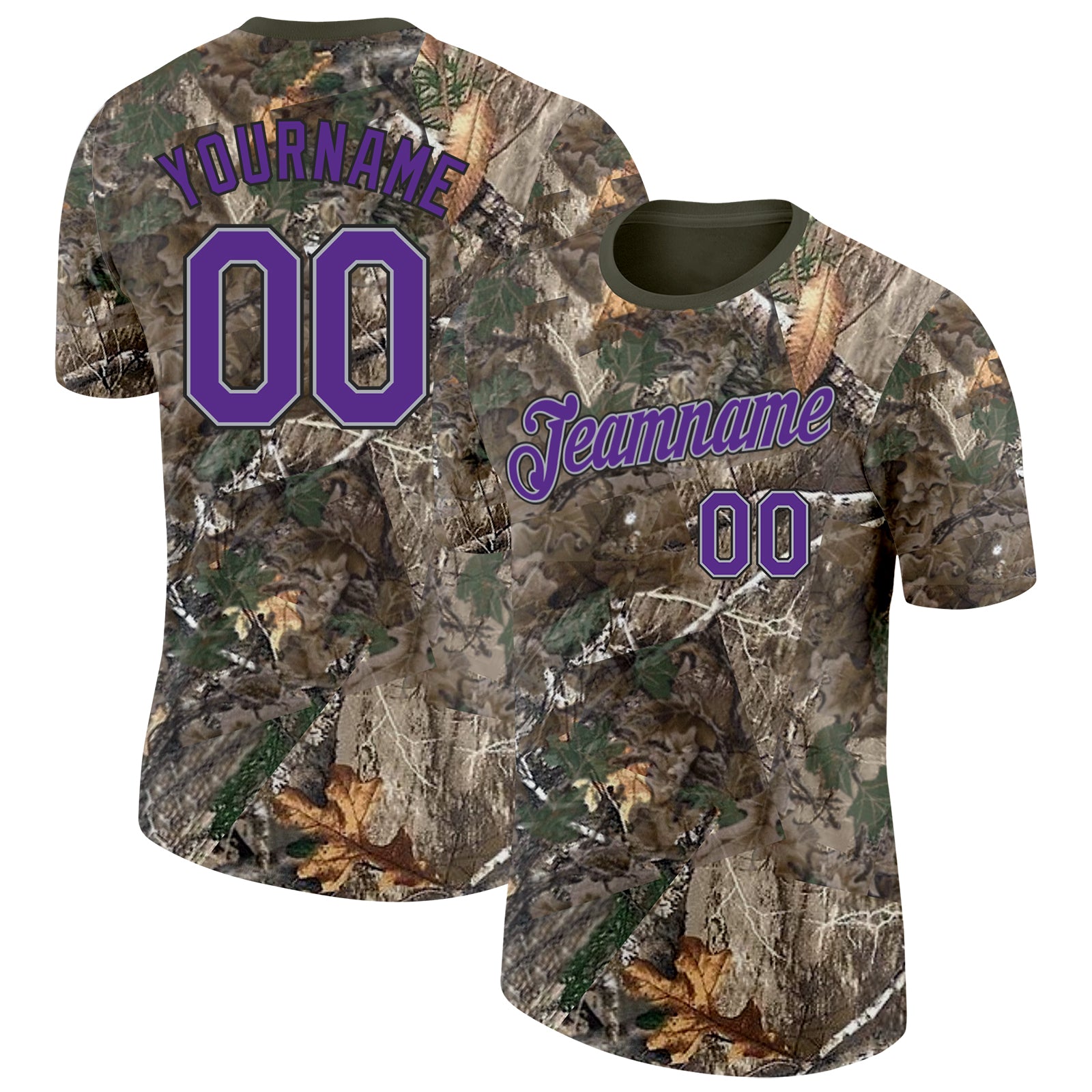 Custom Camo Purple Gray Black-Olive Woodland Camouflage Salute To Service Performance T-Shirt