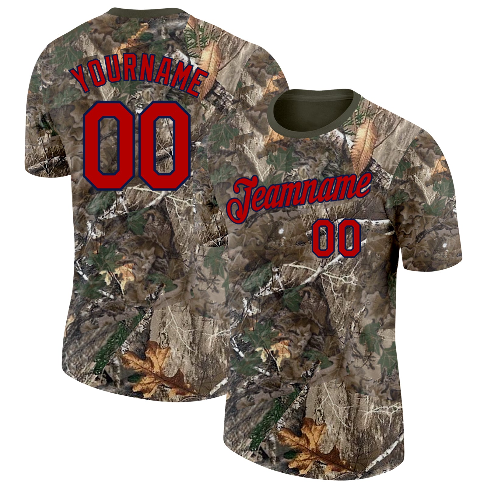 Custom Camo Red Navy-Olive Woodland Camouflage Salute To Service Performance T-Shirt