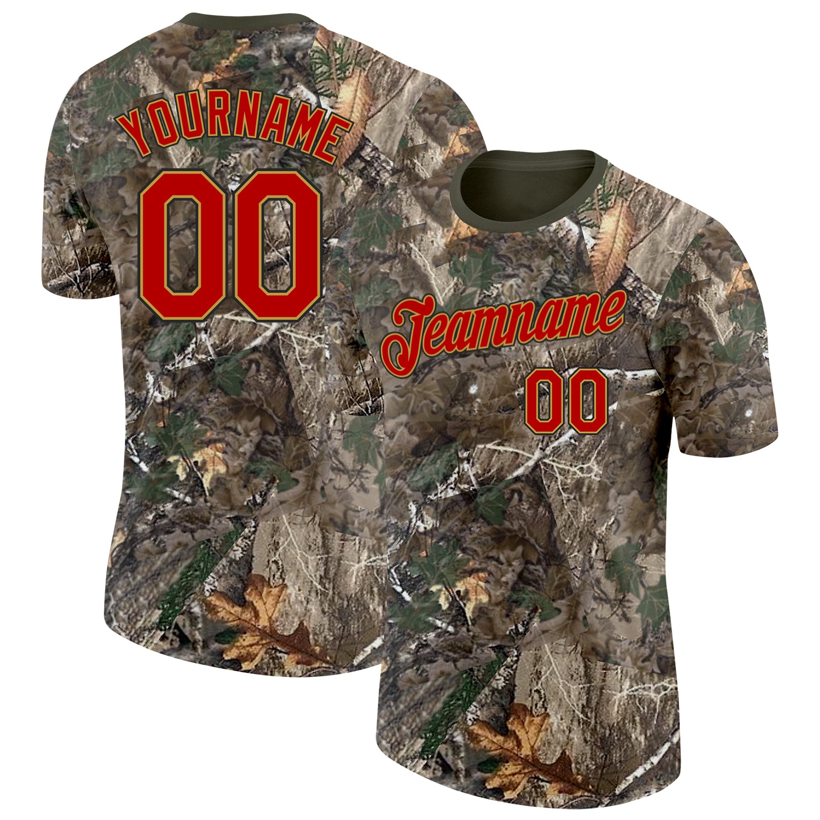 Custom Camo Red Old Gold Black-Olive Woodland Camouflage Salute To Service Performance T-Shirt