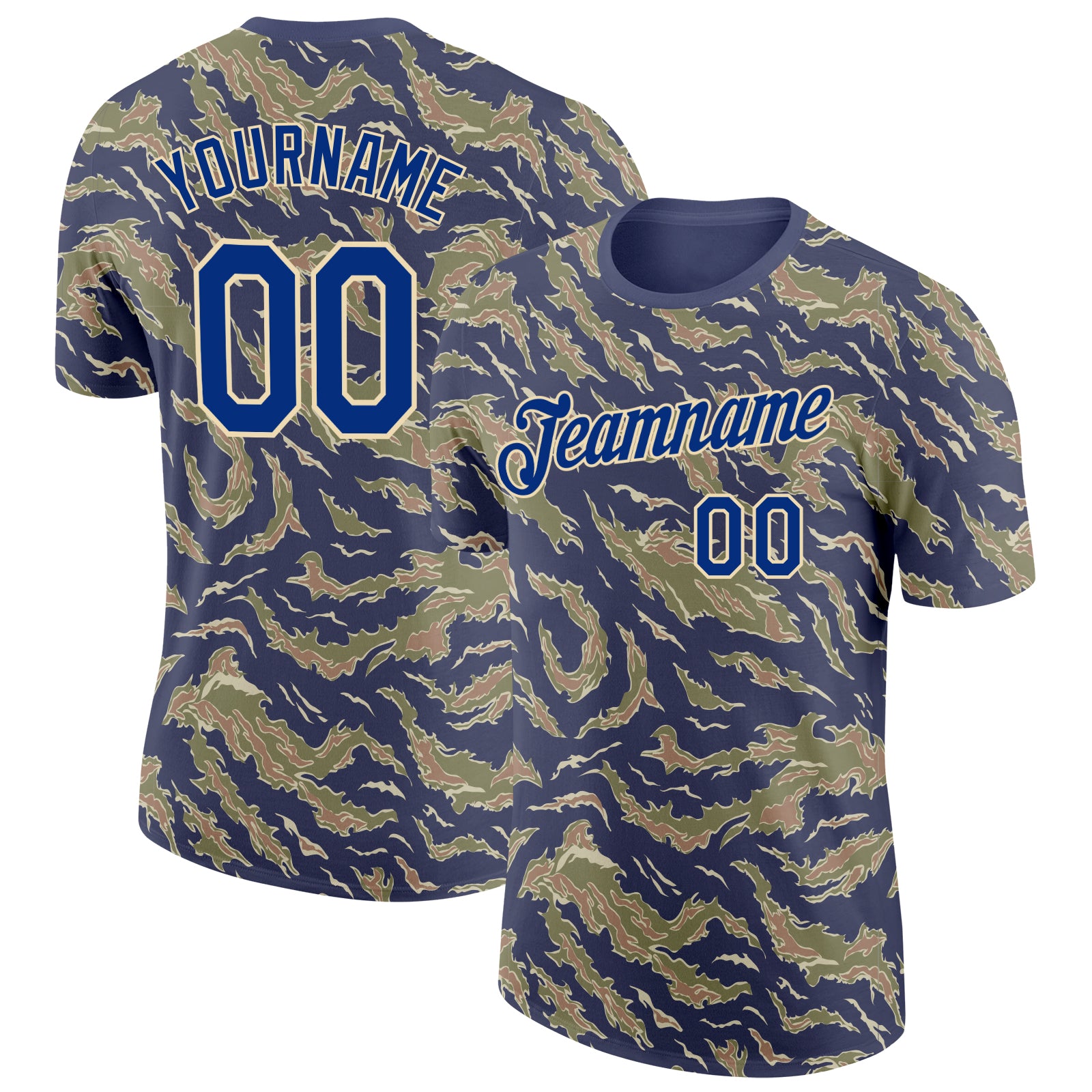 Custom Camo Royal-Cream Tiger Stripe Camouflage Salute To Service Performance T-Shirt