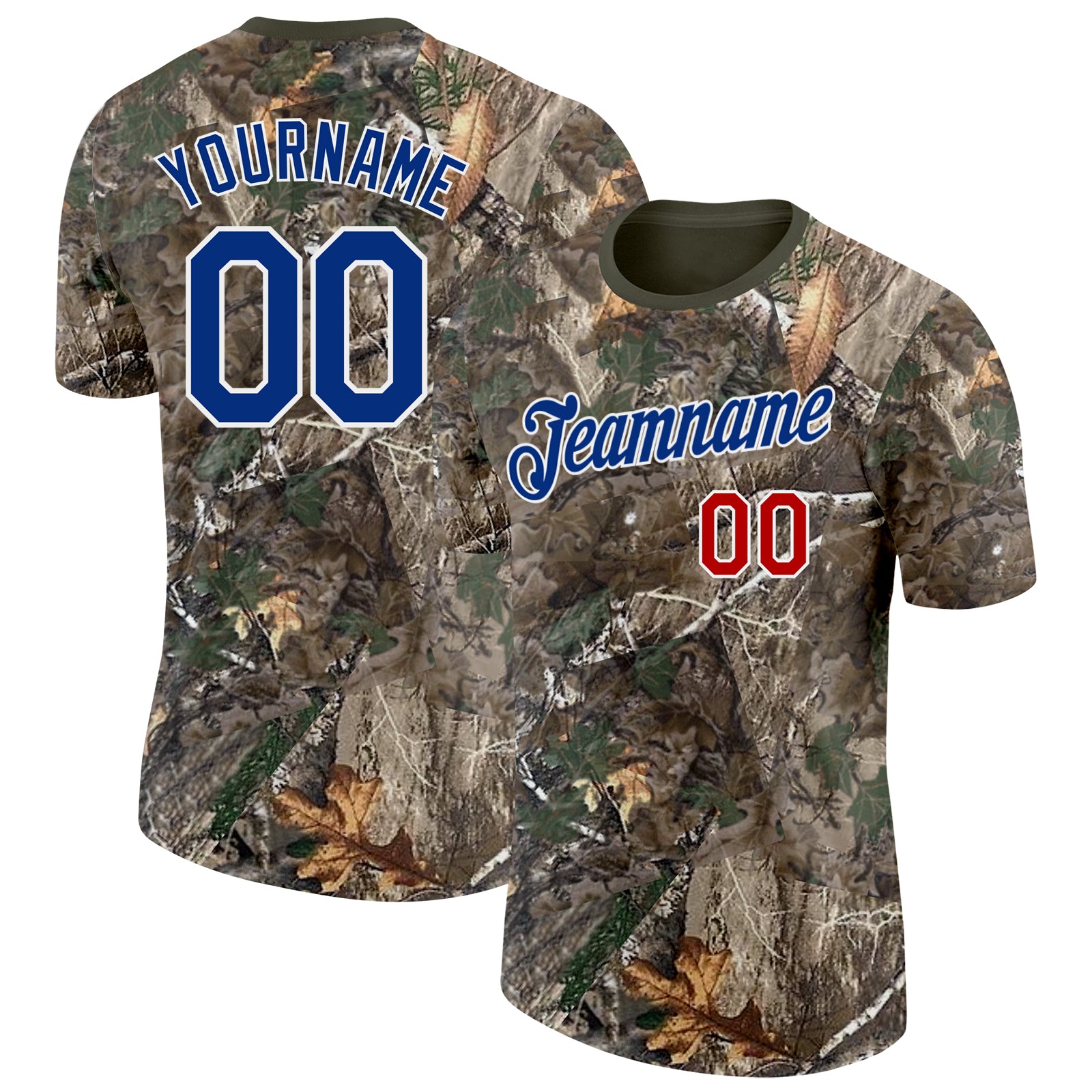 Custom Camo Royal Red White-Olive Woodland Camouflage Salute To Service Performance T-Shirt