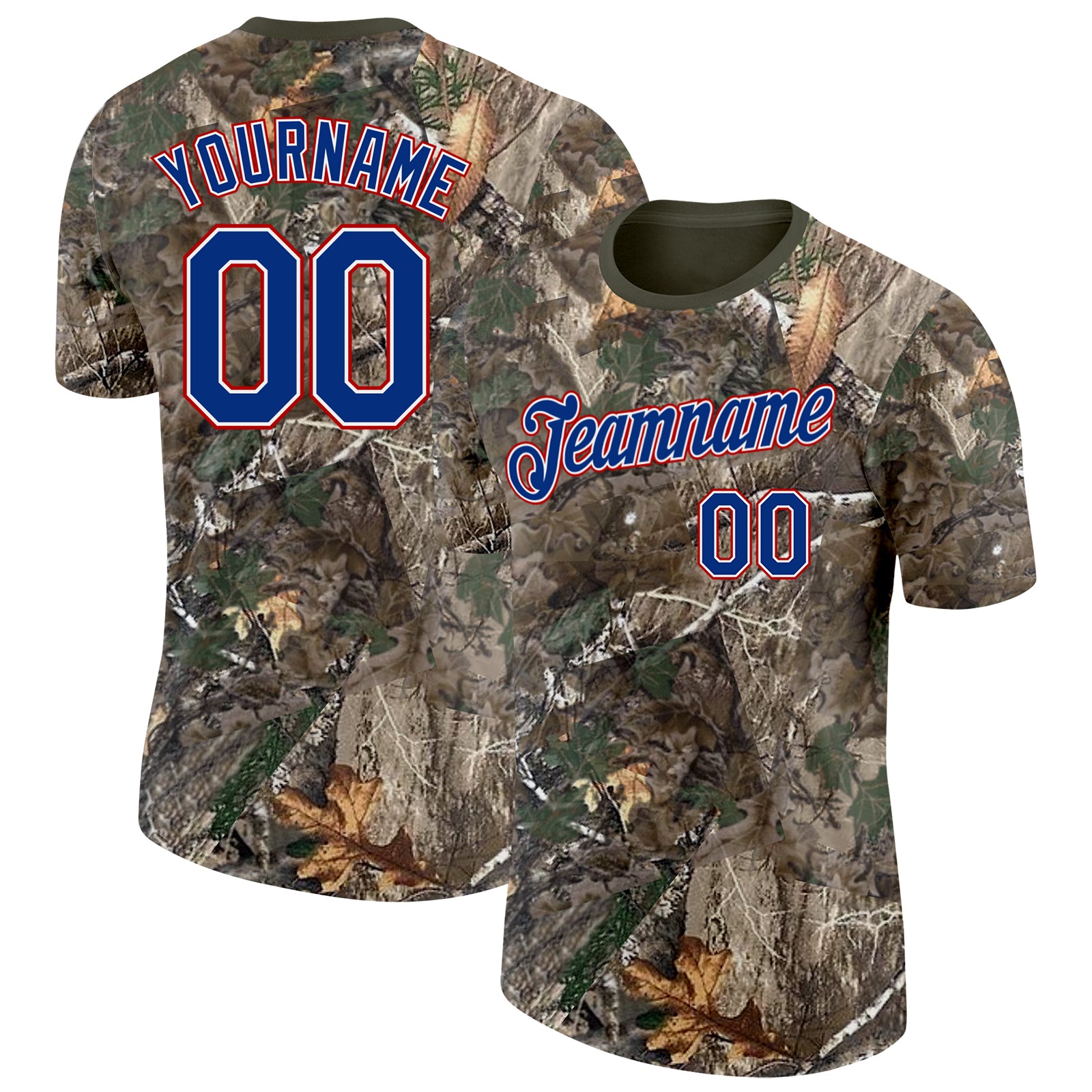Custom Camo Royal White Red-Olive Woodland Camouflage Salute To Service Performance T-Shirt