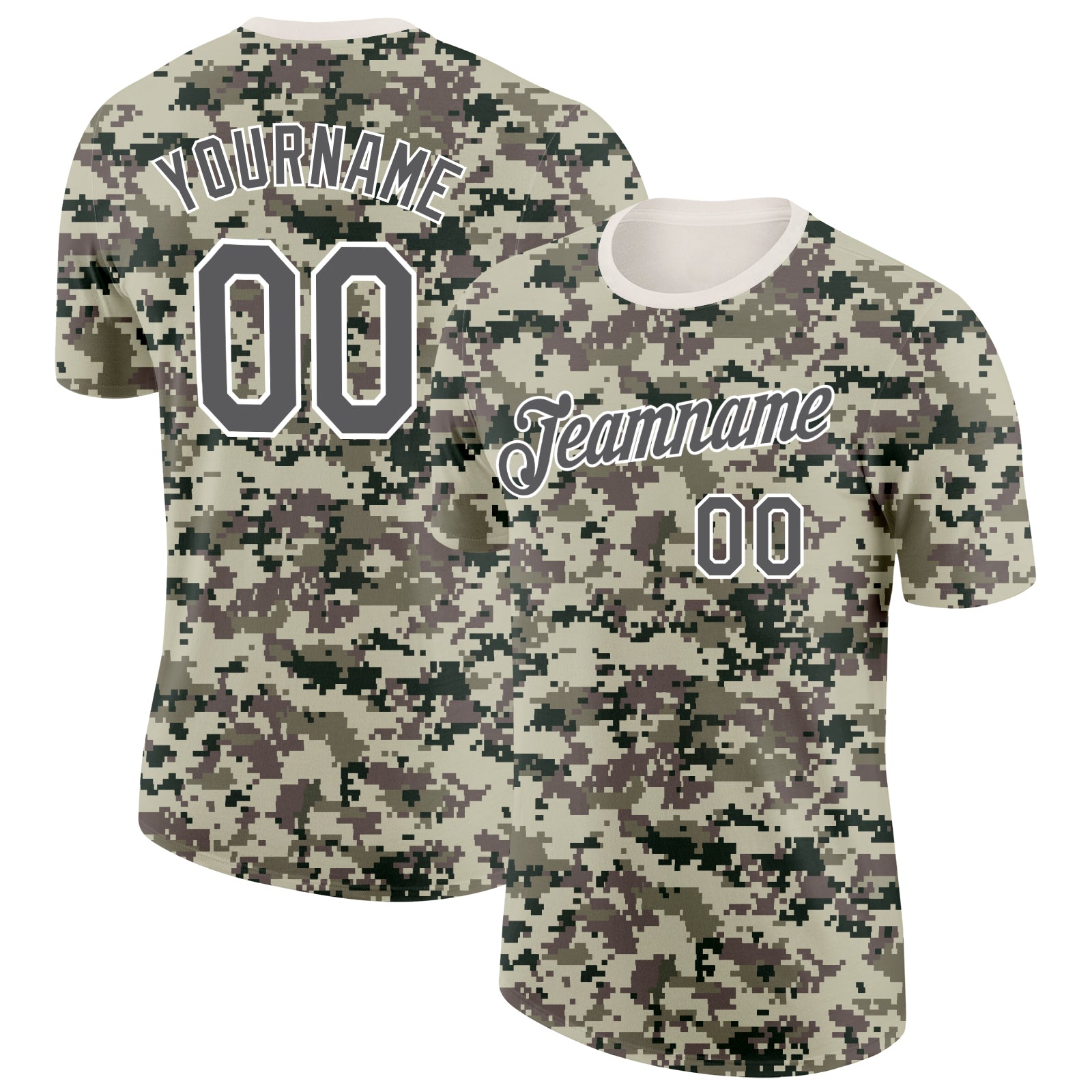 Custom Camo Steel Gray-White Terrain Digital Camouflage Pixel Salute To Service Performance T-Shirt