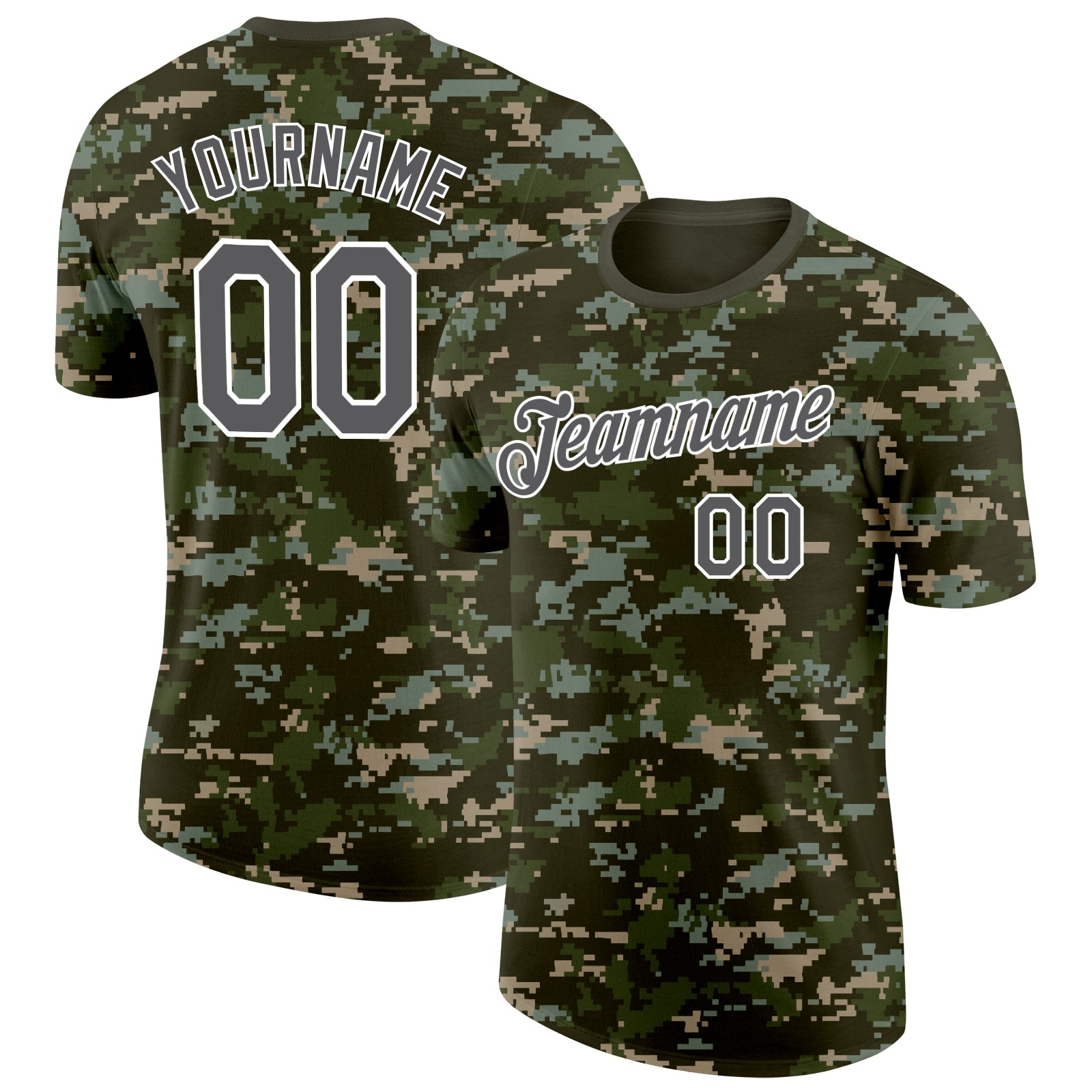 Custom Camo Steel Gray-White Woodland Digital Camouflage Pixel Salute To Service Performance T-Shirt