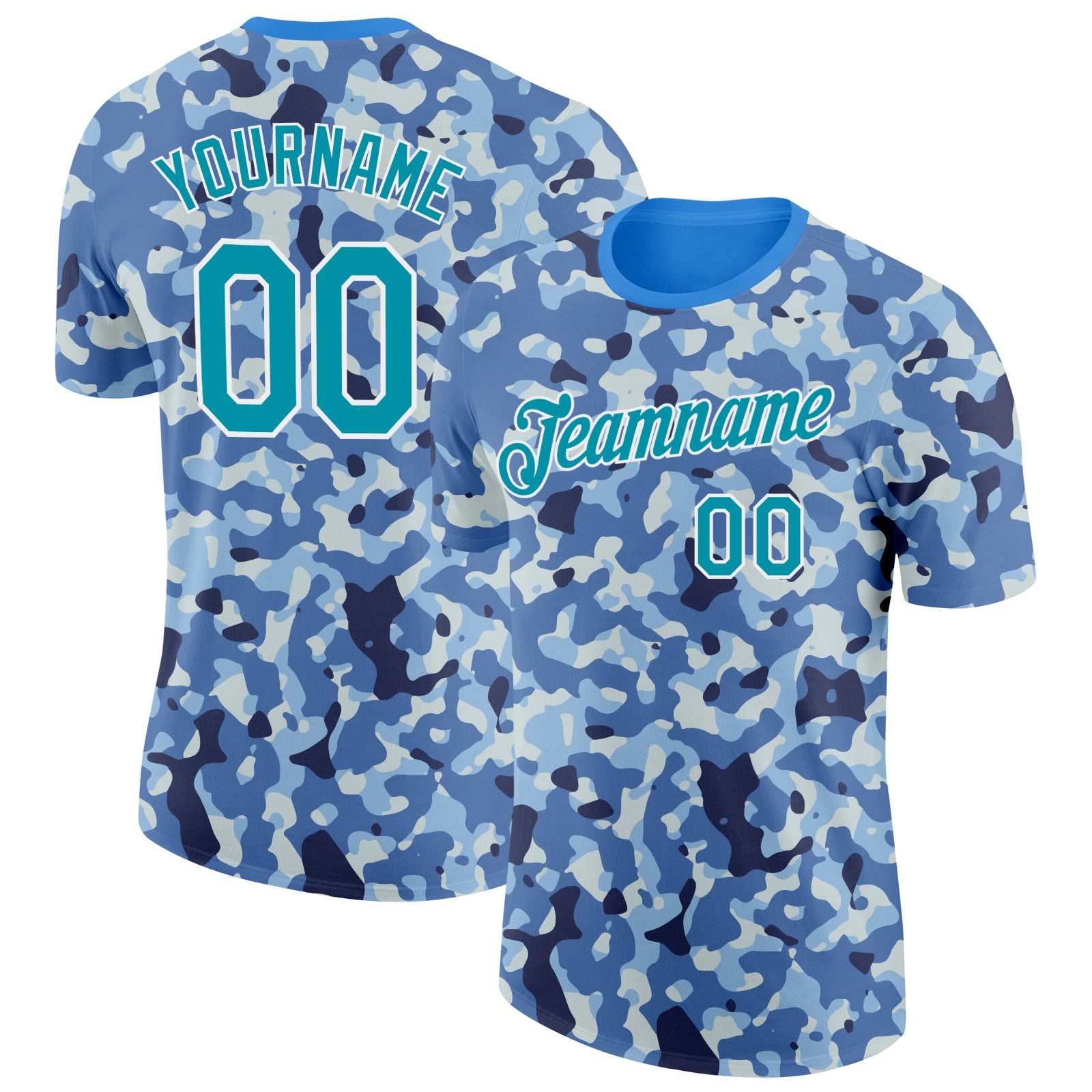Custom Camo Teal-White Ocean Digital Camouflage Pixel Salute To Service Performance T-Shirt