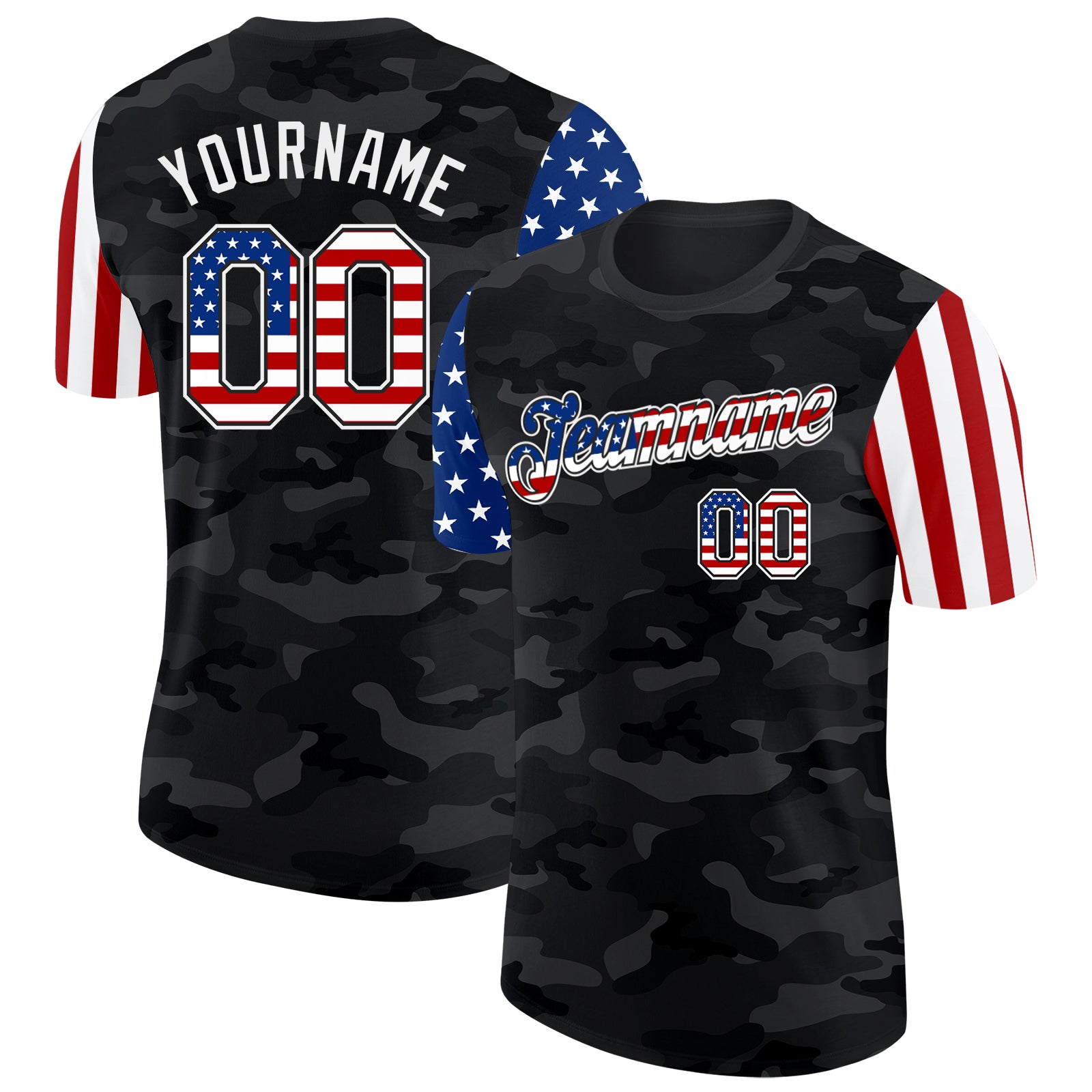 Custom Camo USA Flag Black-White Two Tone Stars and Stripes Salute To Service Performance T-Shirt