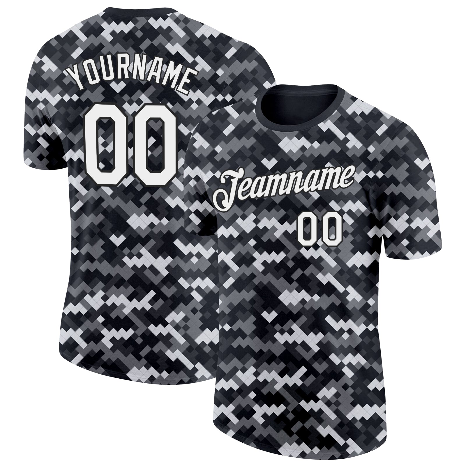 Custom Camo White-Black Urban Digital Camouflage Pixel Salute To Service Performance T-Shirt