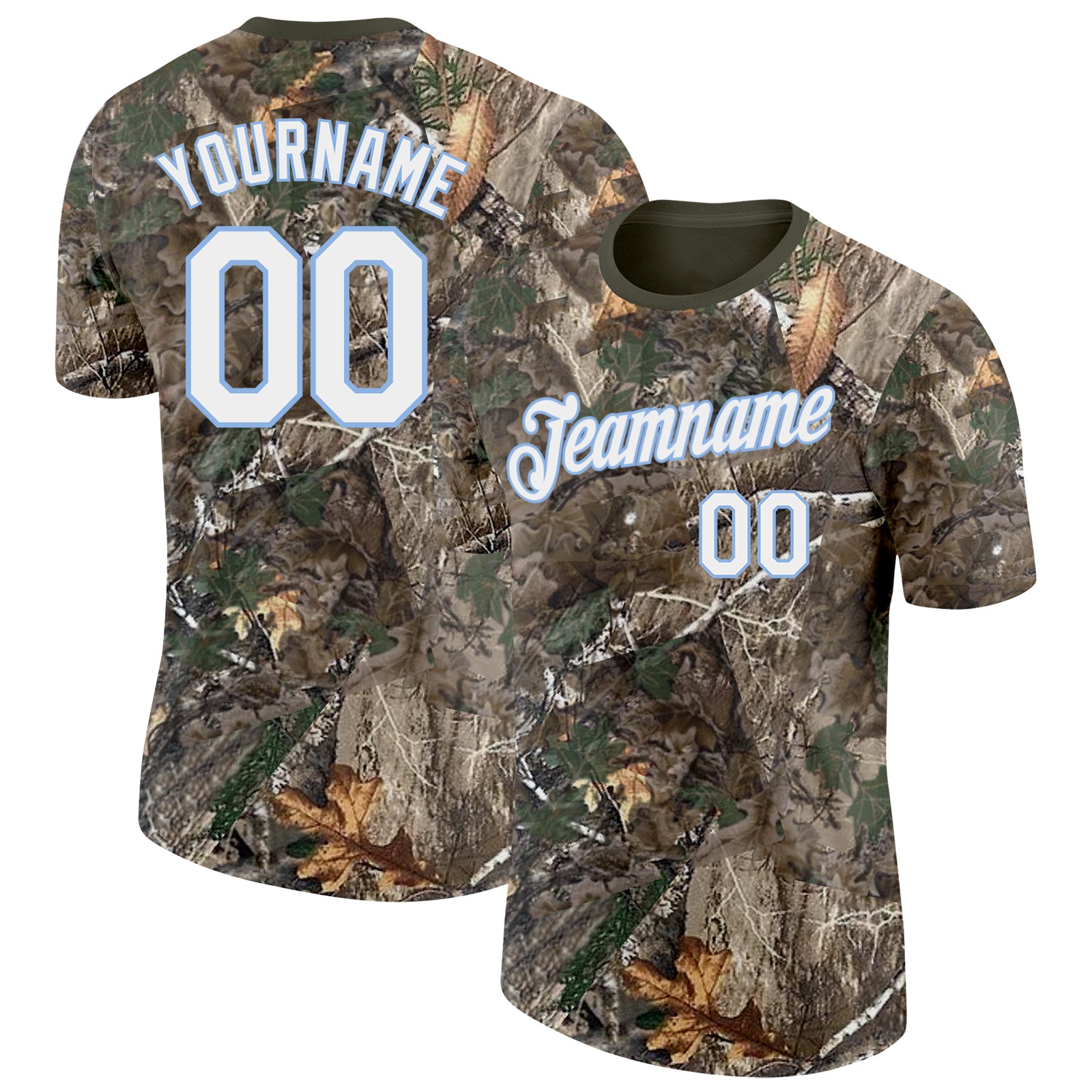 Custom Camo White Light Blue-Olive Woodland Camouflage Salute To Service Performance T-Shirt