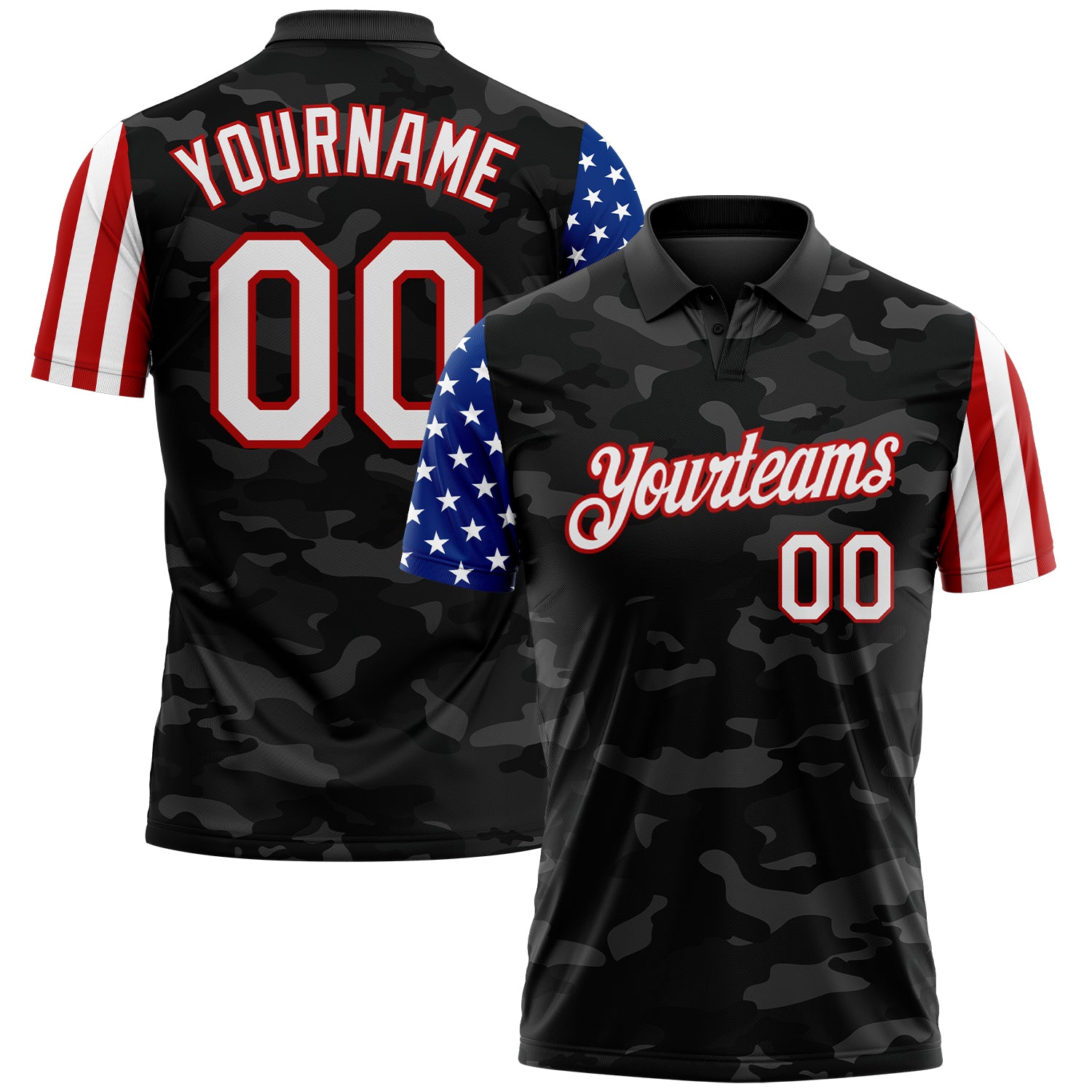 Custom Camo White Red-Black Stars & Stripes Two Tone Salute To Service Performance Polo Shirt