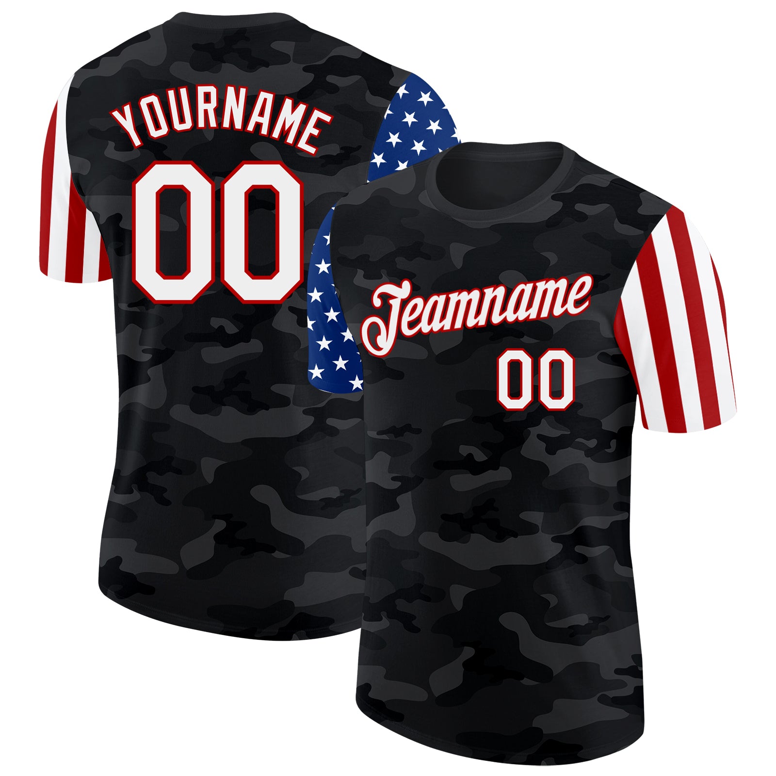 Custom Camo White Red-Black Two Tone USA Flag Sleeves Stars and Stripes Salute To Service Performance T-Shirt