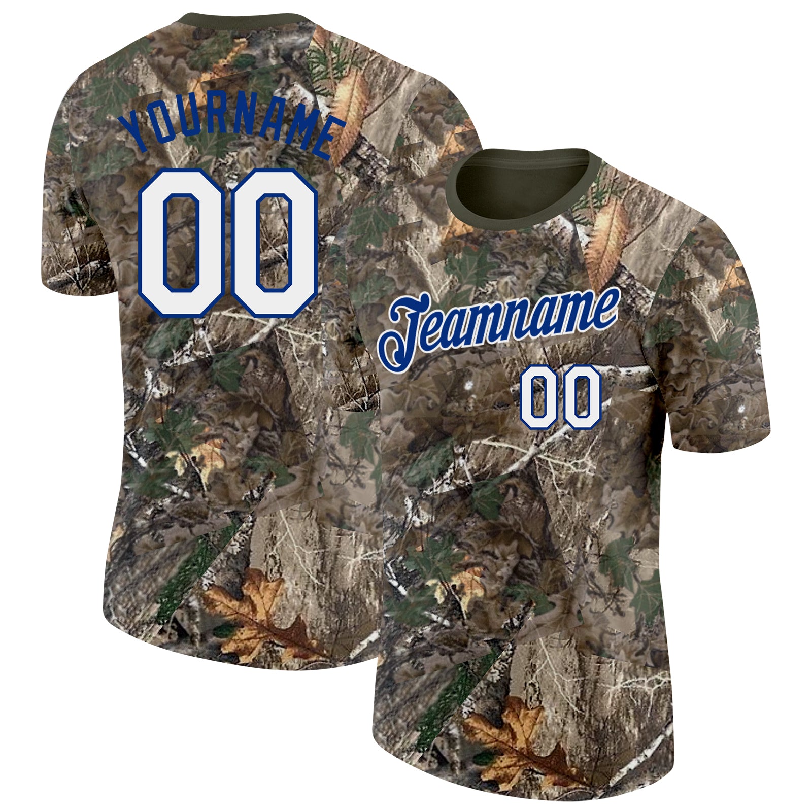 Custom Camo White Royal-Olive Woodland Camouflage Salute To Service Performance T-Shirt