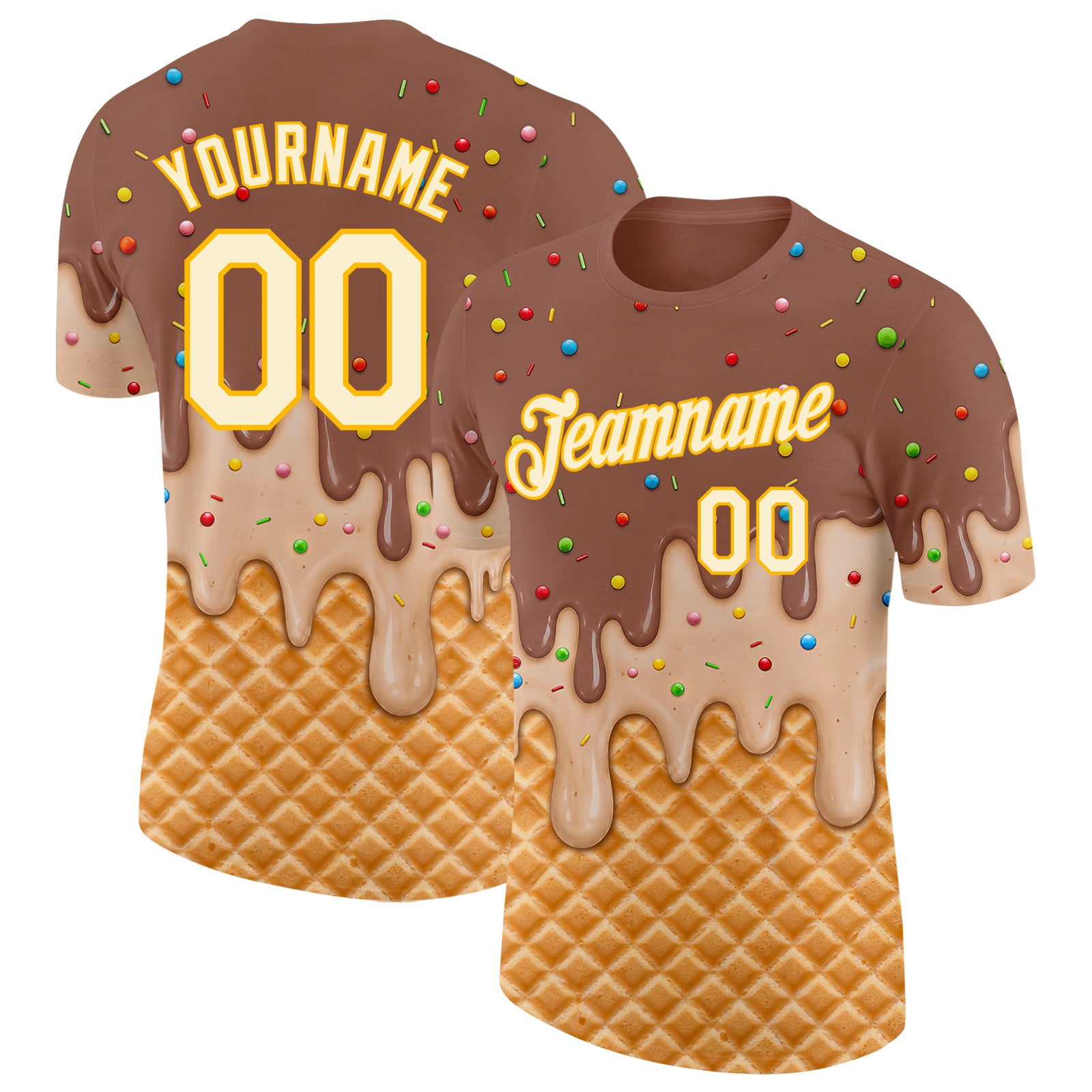 Custom Caramel Brown Cream-Gold Ice Cream Waffle Foodie Dessert Performance T-Shirt