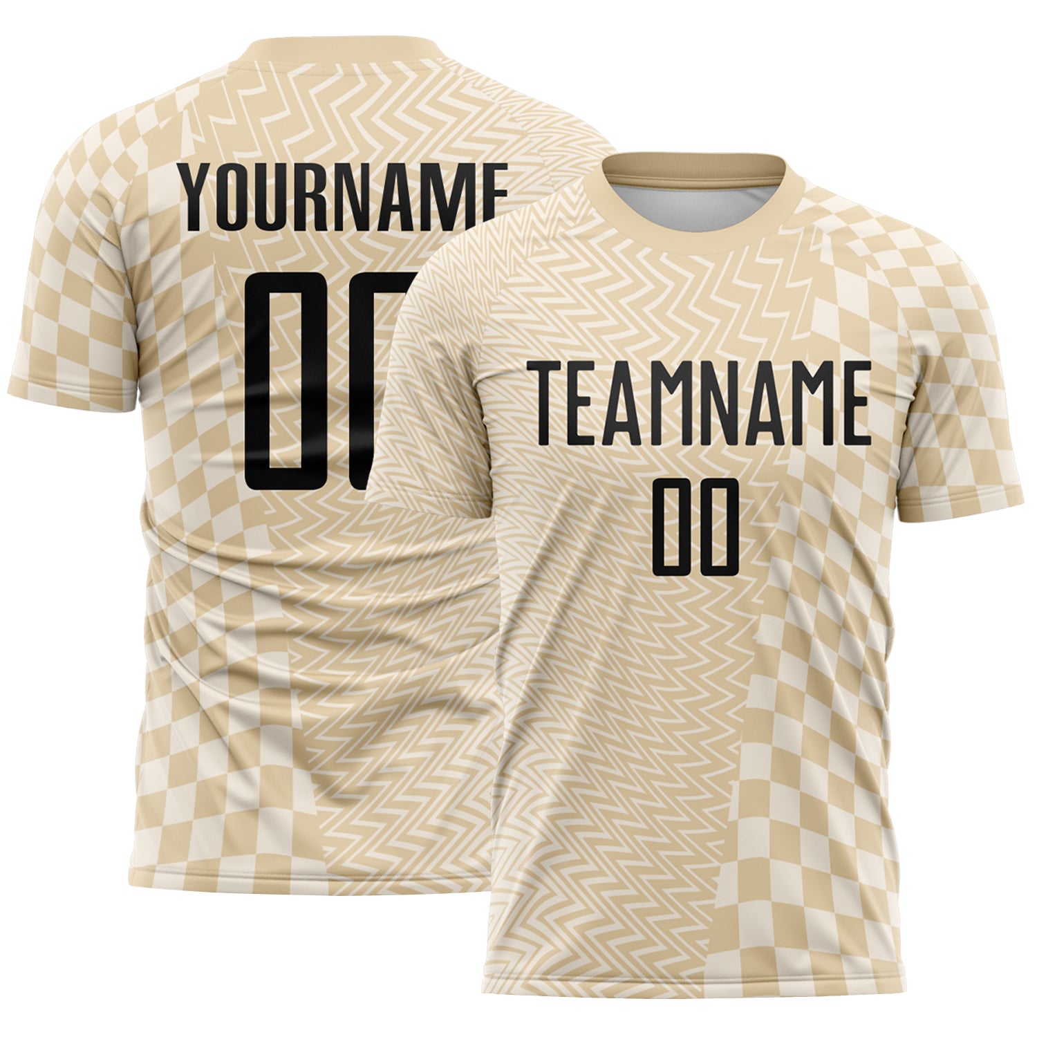 Custom City Cream Black-Cream Geometric Patchwork Asymmetry Checkered Zigzag Lines Sublimation Soccer Uniform Jersey
