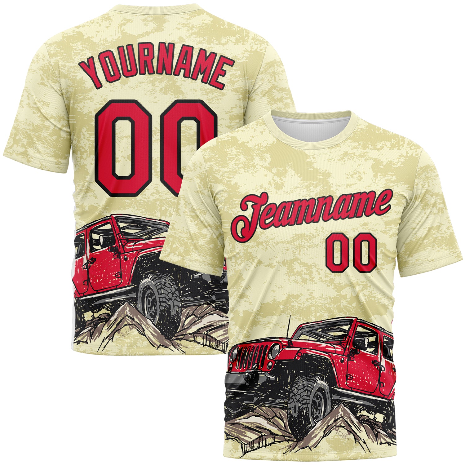 Custom City Cream Red-Black 3D Pattern Concept Adventure Off Road Performance T-Shirt