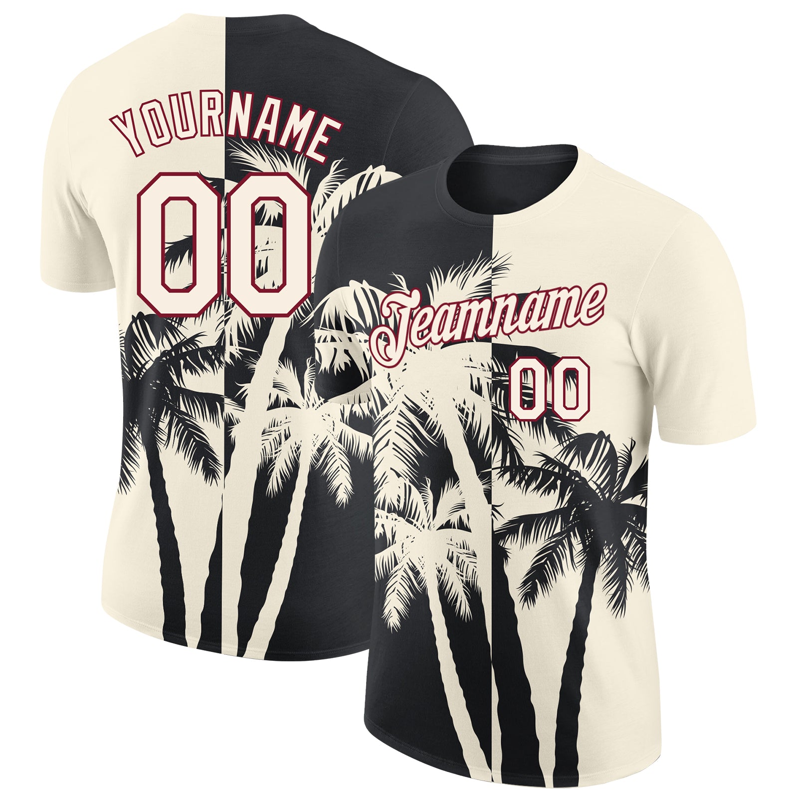 Custom Cream Black-Crimson Hawaii Tropical Coastal Palm Trees Performance T-Shirt