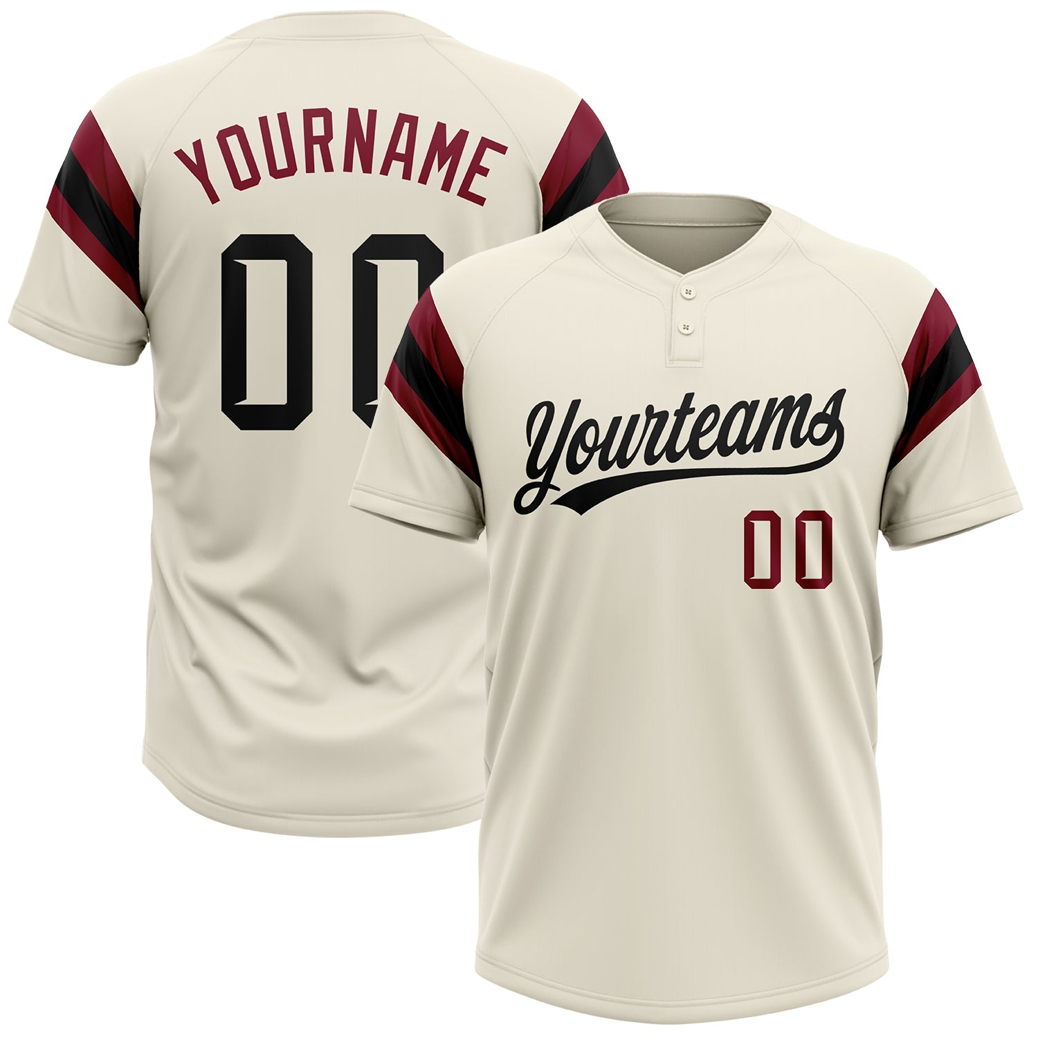 Custom Cream Black-Crimson Raglan Sleeves Stripes Two-Button Unisex Softball Jersey