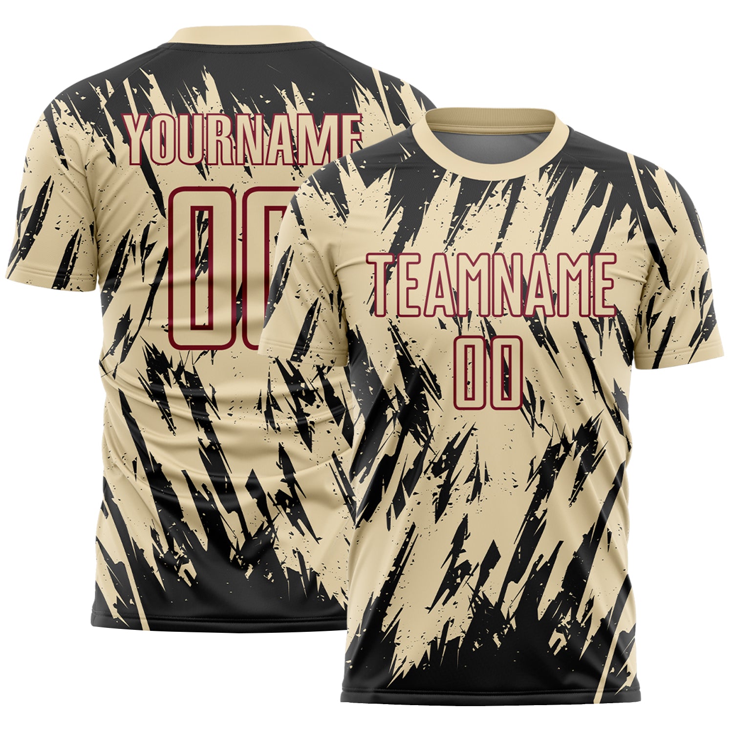 Custom Cream Black-Crimson Splatter Torn Sharp Brush Stroke Sublimation Soccer Uniform Jersey