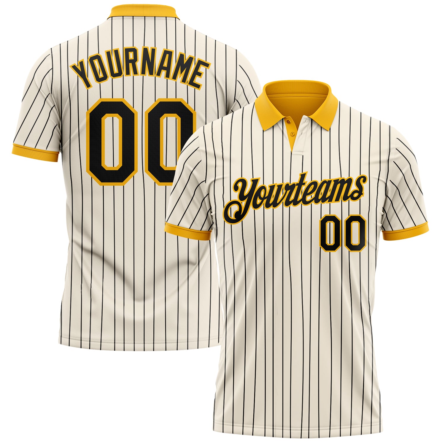 Custom Cream Black Pinstripe-Gold Performance Polo Shirt