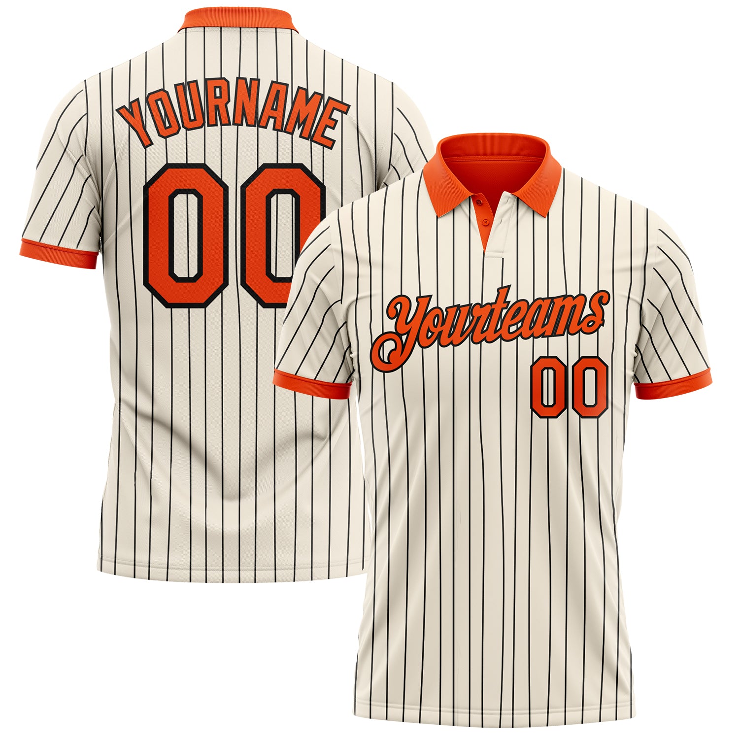 Custom Cream Black Pinstripe-Orange Performance Polo Shirt