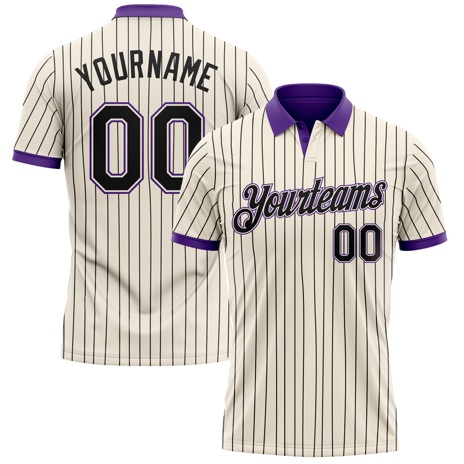 Custom Cream Black Pinstripe-Purple Performance Polo Shirt