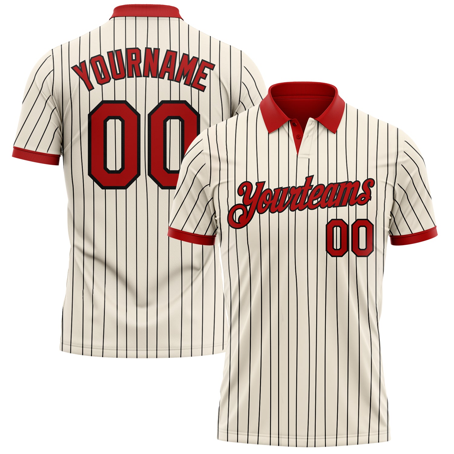 Custom Cream Black Pinstripe-Red Performance Polo Shirt