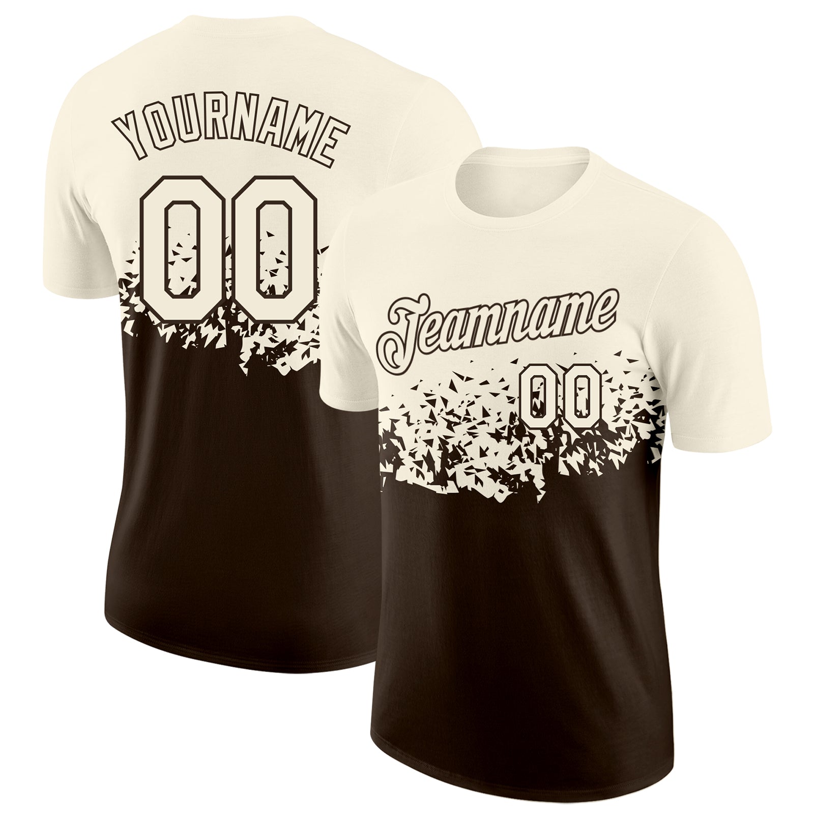 Custom Cream-Brown Fade Geometric Splatter Fragmented Shards Performance T-Shirt