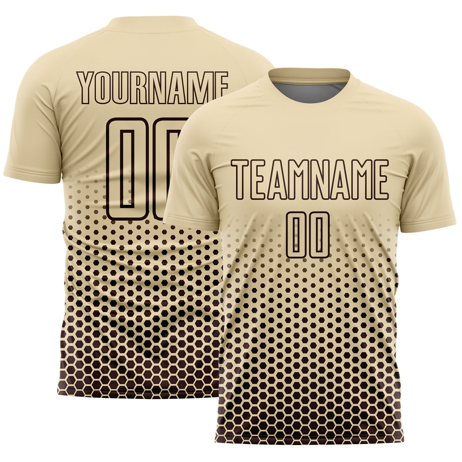 Custom Cream-Brown Geometric Hexagonal Dot Gradient Sublimation Soccer Uniform Jersey