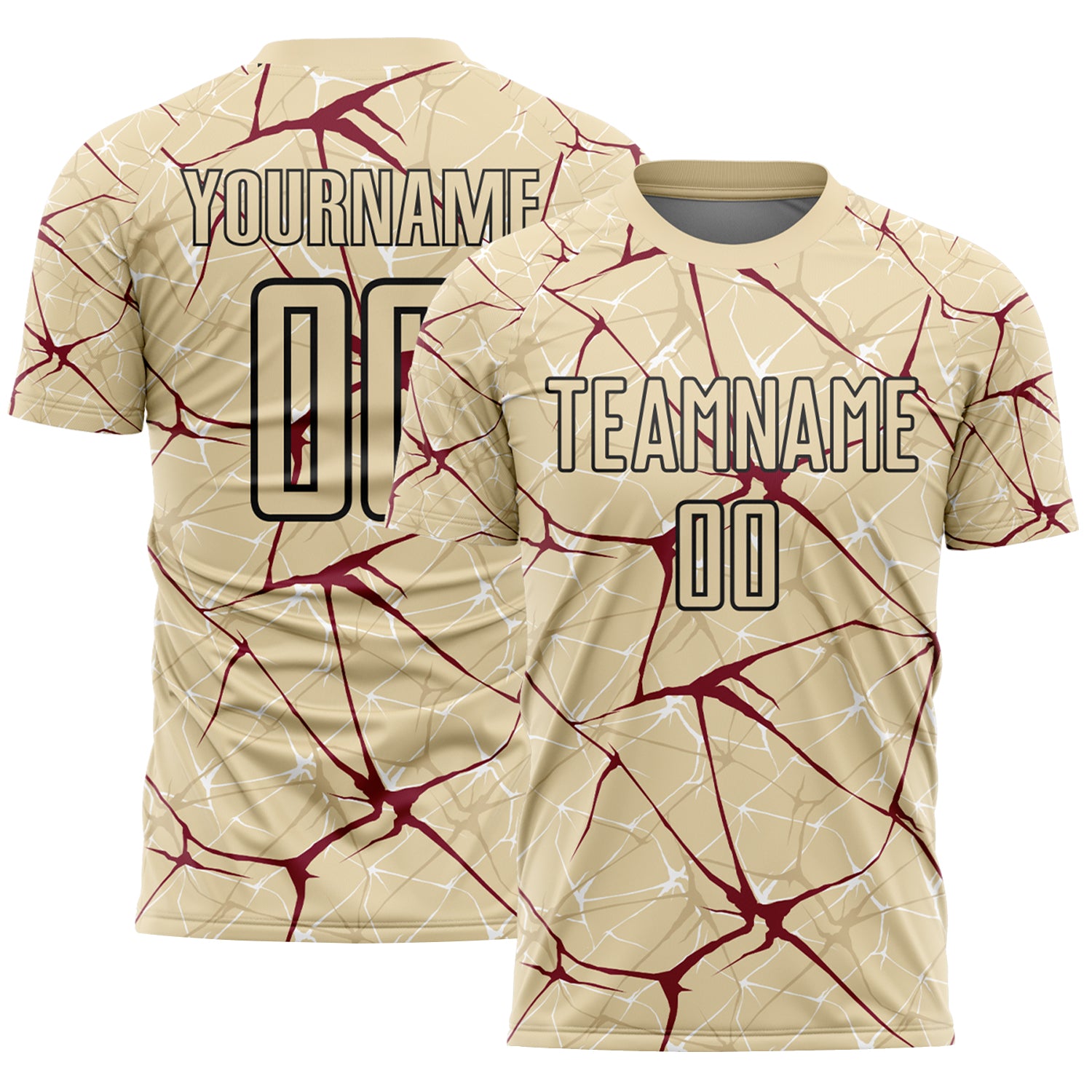 Custom Cream Crimson-Black Abstract Network Crackle Sublimation Soccer Uniform Jersey