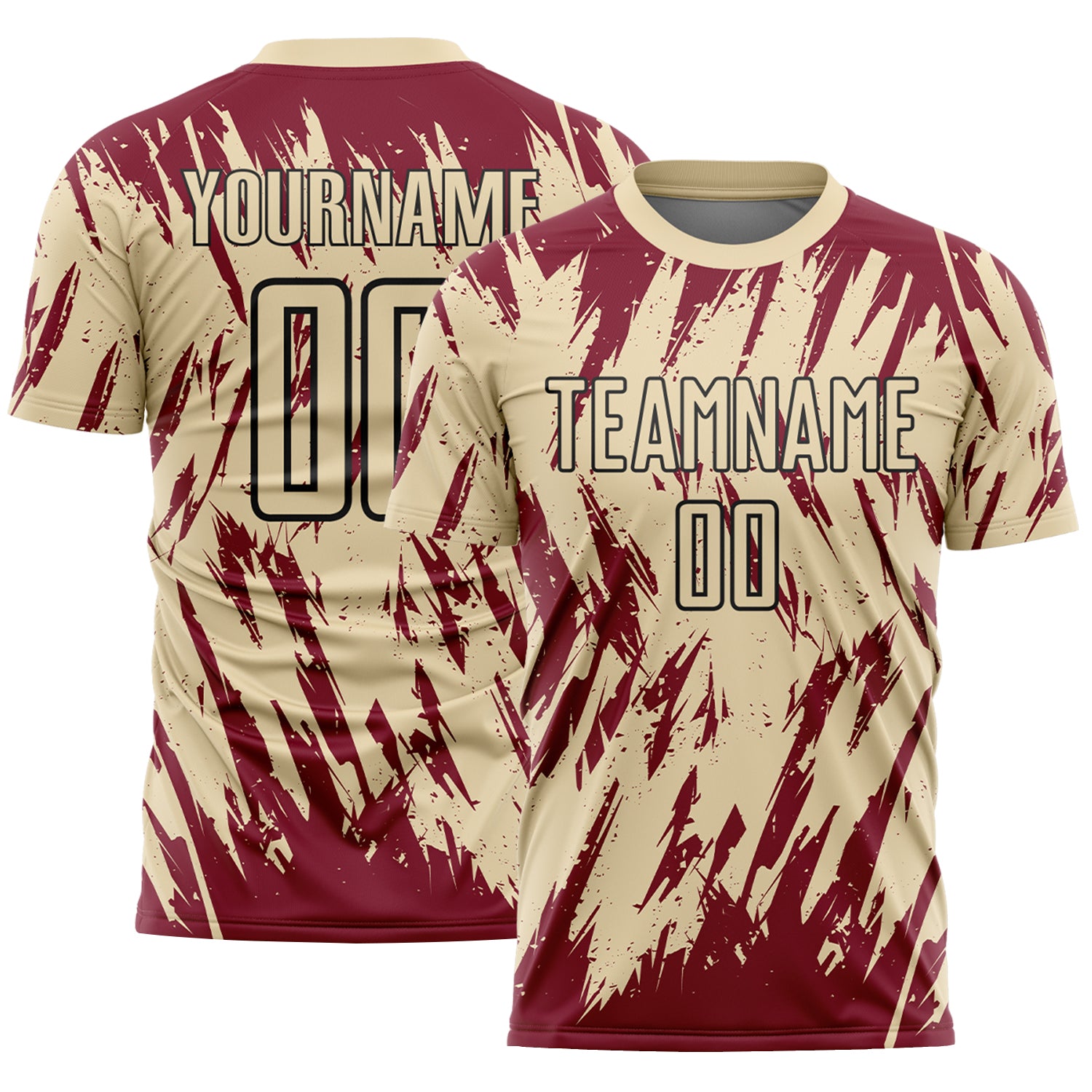 Custom Cream Crimson-Black Splatter Torn Sharp Brush Stroke Sublimation Soccer Uniform Jersey