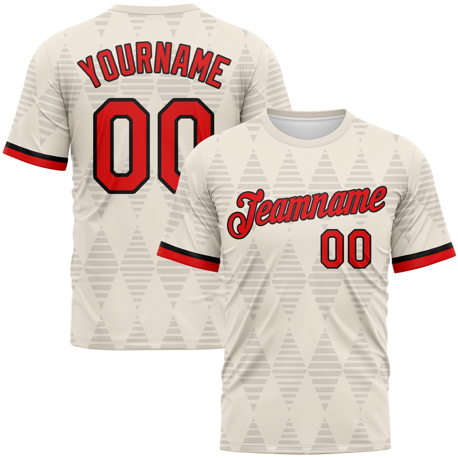 Custom Cream Fire Red-Black 3D Pattern Geometric Diamond Classic Performance T-Shirt