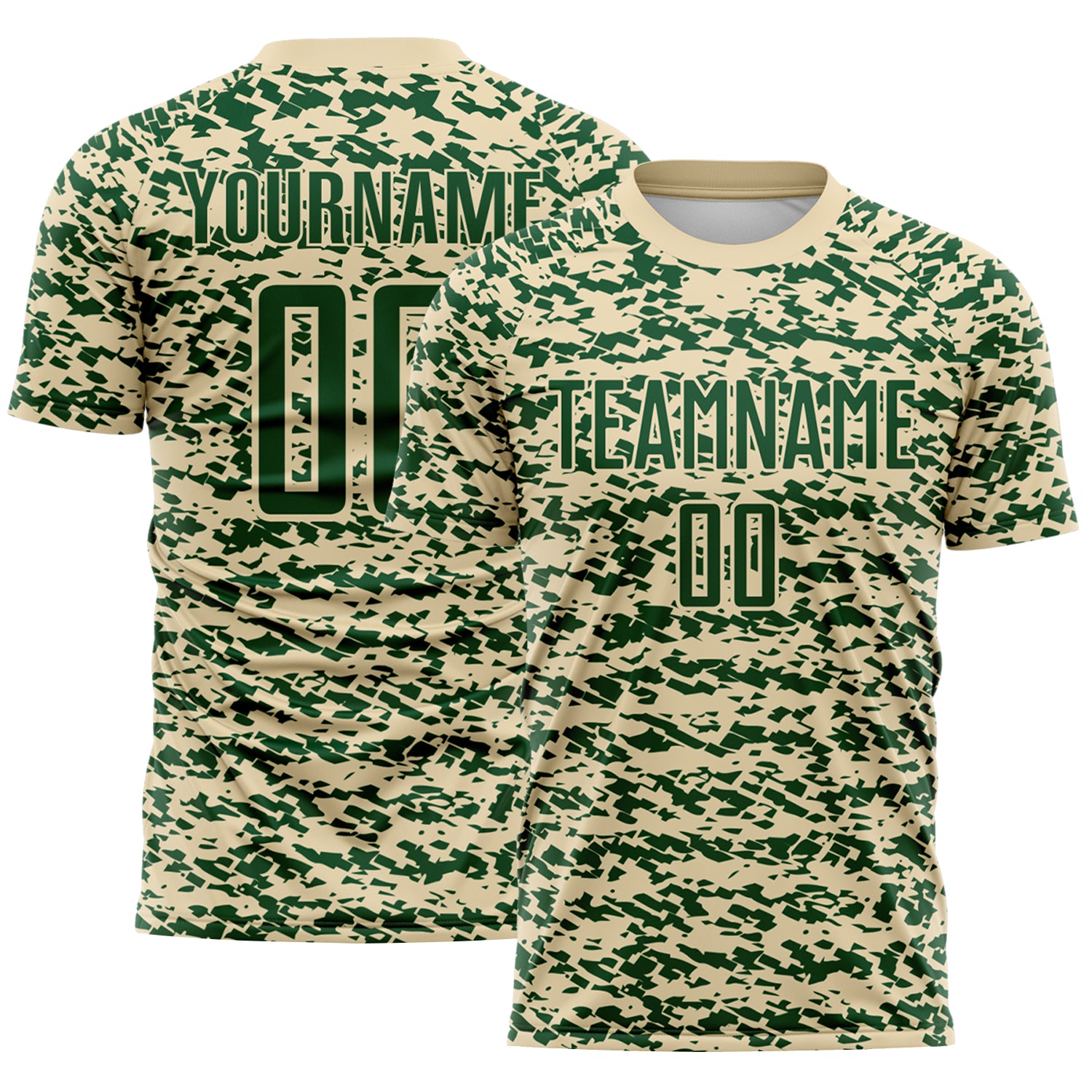 Custom Cream-Green Geometric Fragment Splatter Sublimation Soccer Uniform Jersey