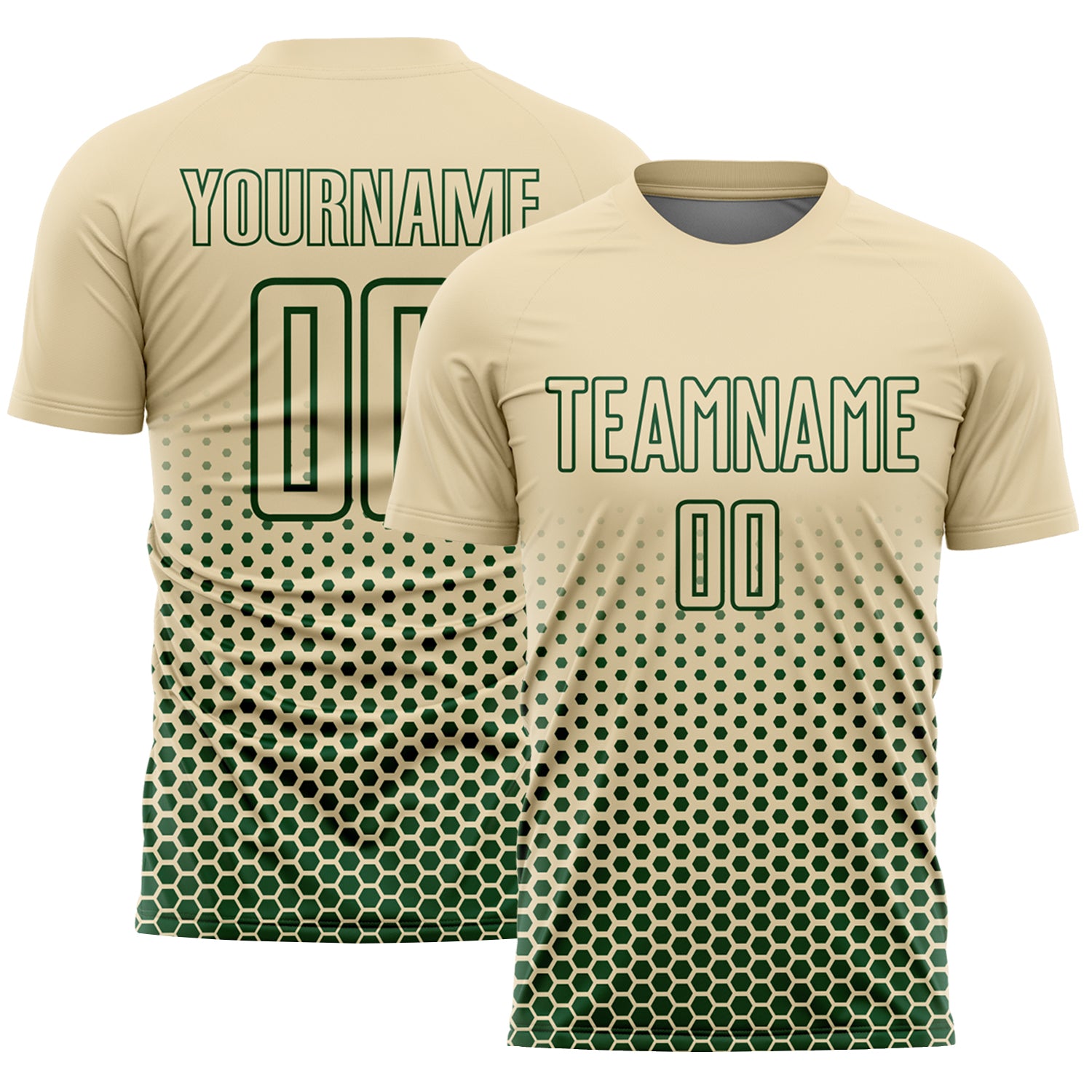 Custom Cream-Green Geometric Hexagonal Dot Gradient Sublimation Soccer Uniform Jersey