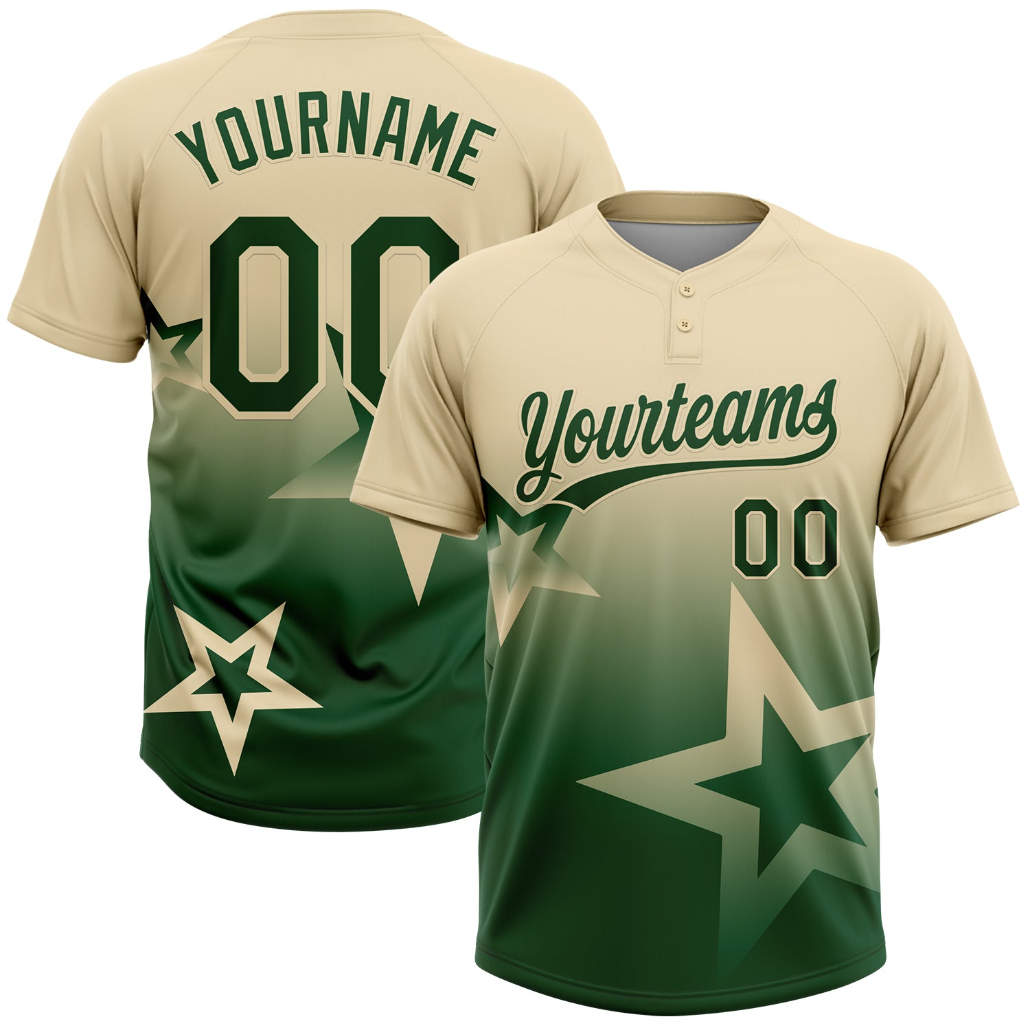 Custom Cream Green Gradient Style Twinkle Star Two-Button Unisex Softball Jersey