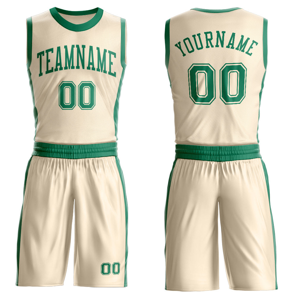 Custom Cream Kelly Green Round Neck Suit Basketball Jersey