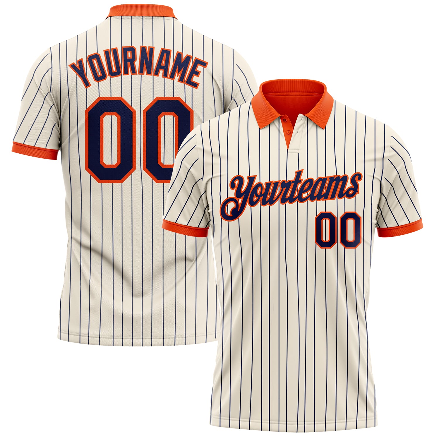 Custom Cream Navy Pinstripe-Orange Performance Polo Shirt