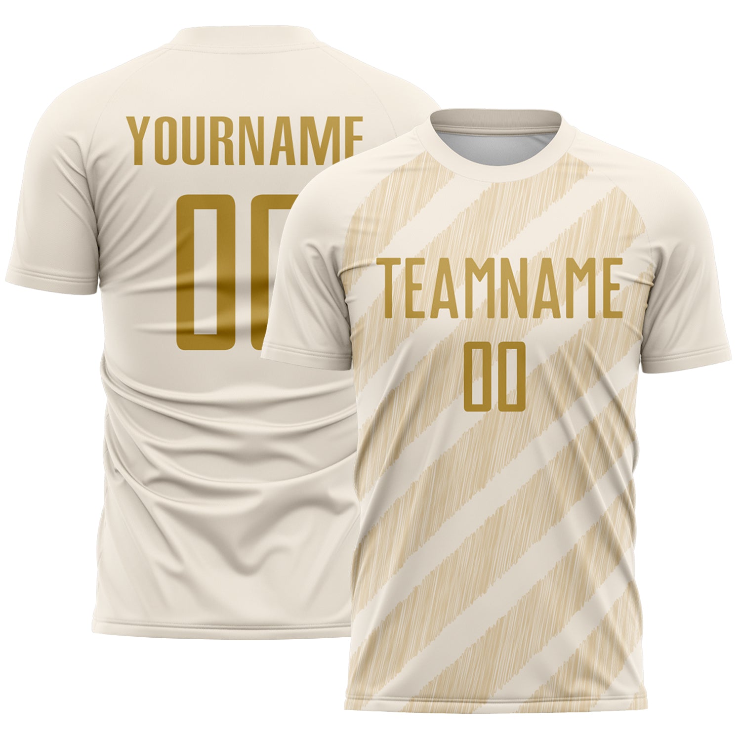 Custom Cream Old Gold-City Cream Diagonal Stripes Sublimation Soccer Uniform Jersey